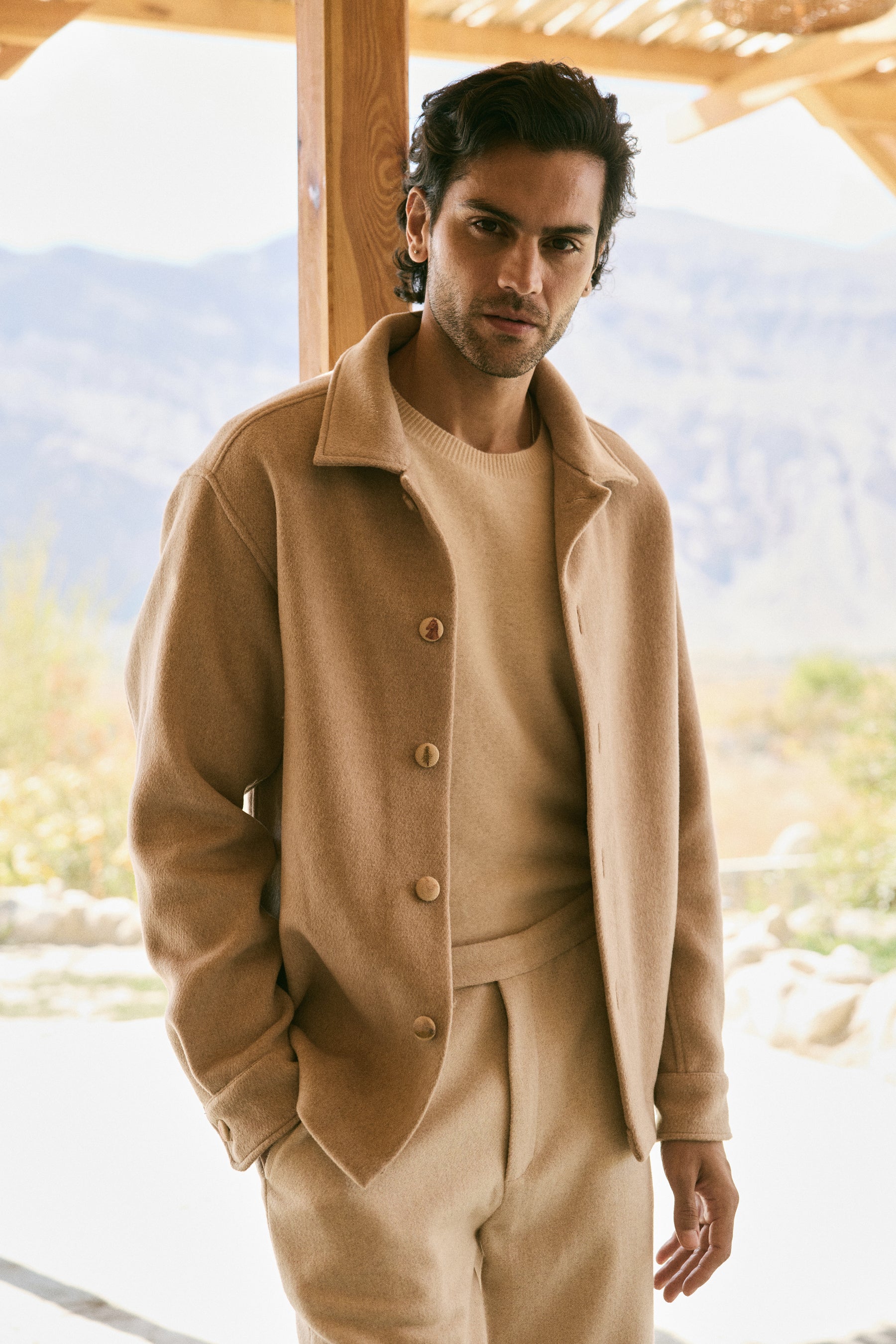 Valley Button Print Overshirt -Man (Oatmeal)