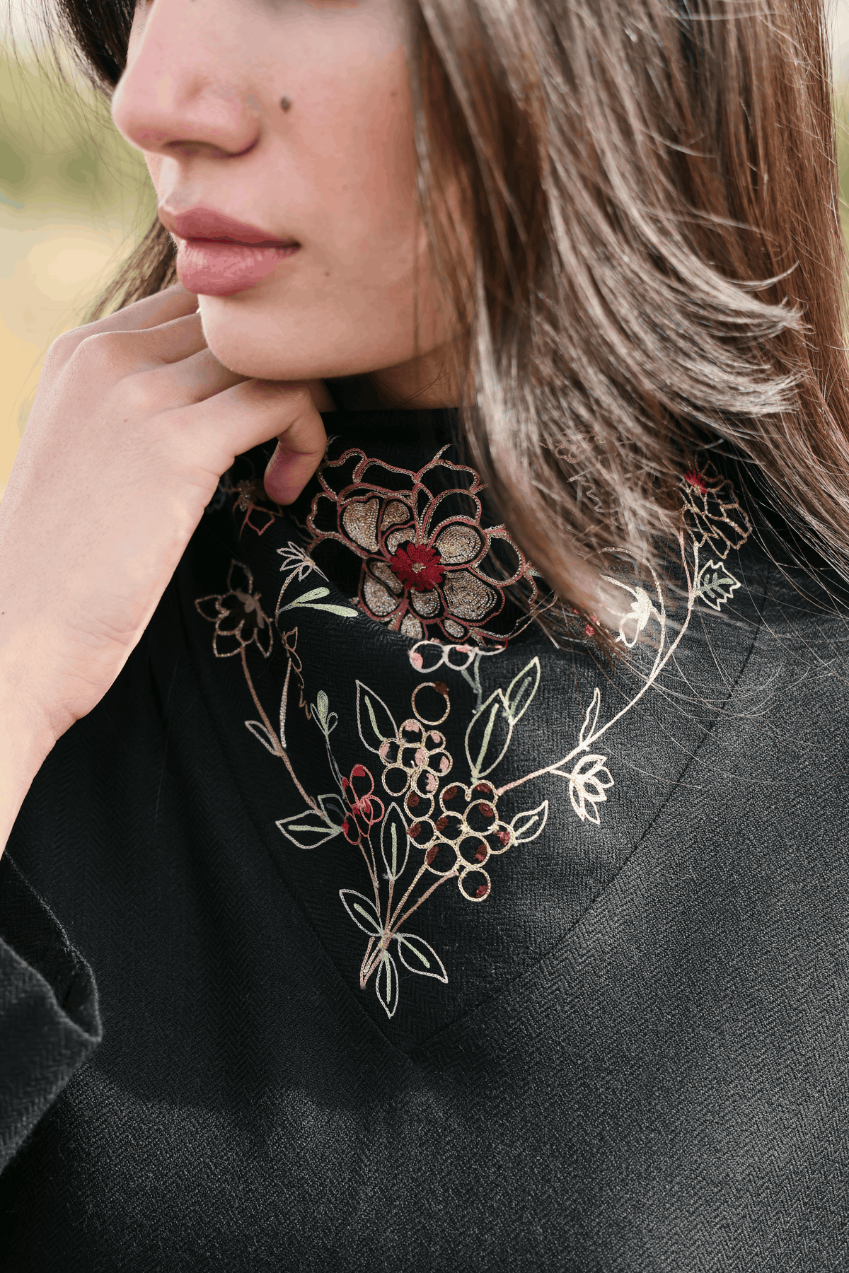 Winter Hush Button Scarf Woollen Top (Black)