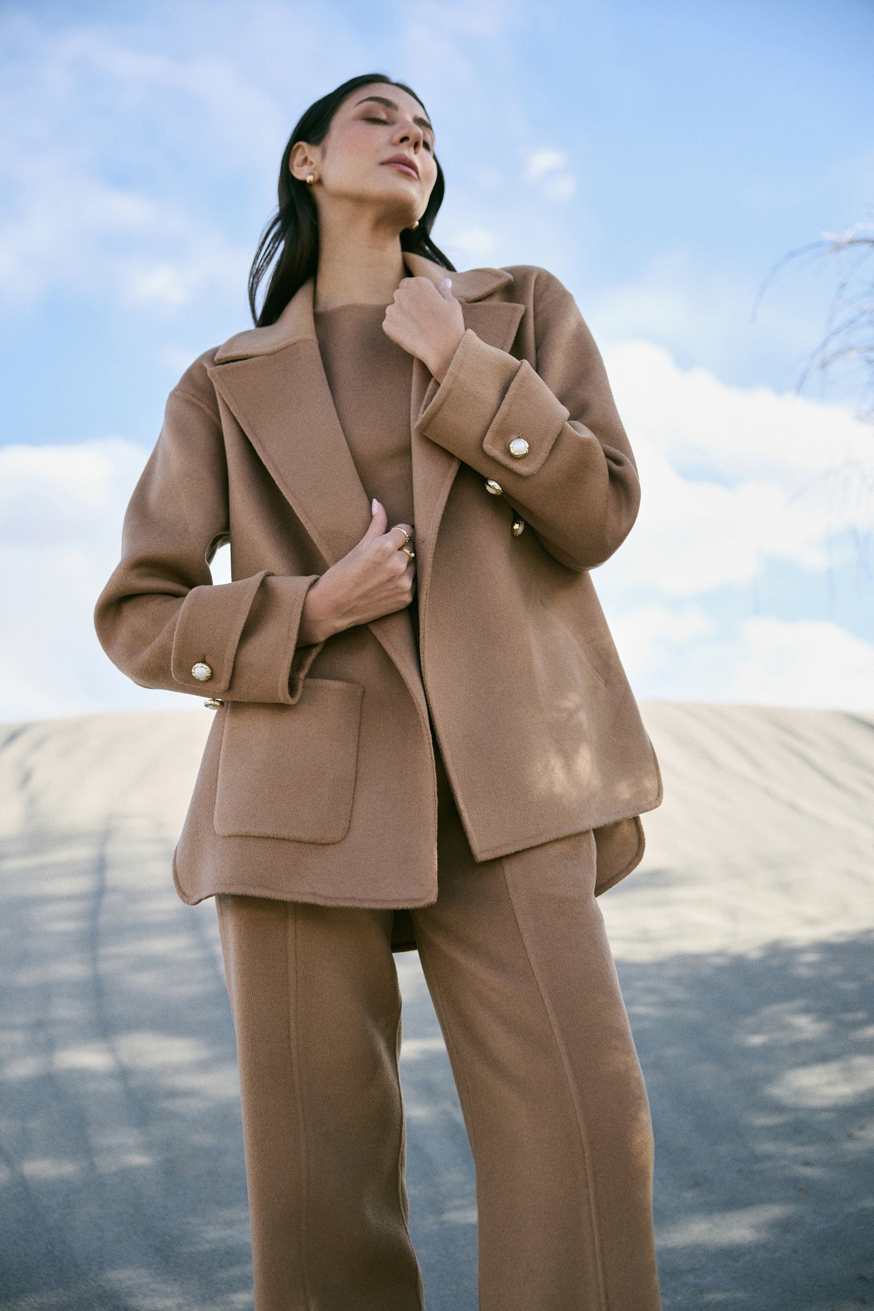 Cashmere-Silk-Merino Blend Short Coat (Warm Honey)