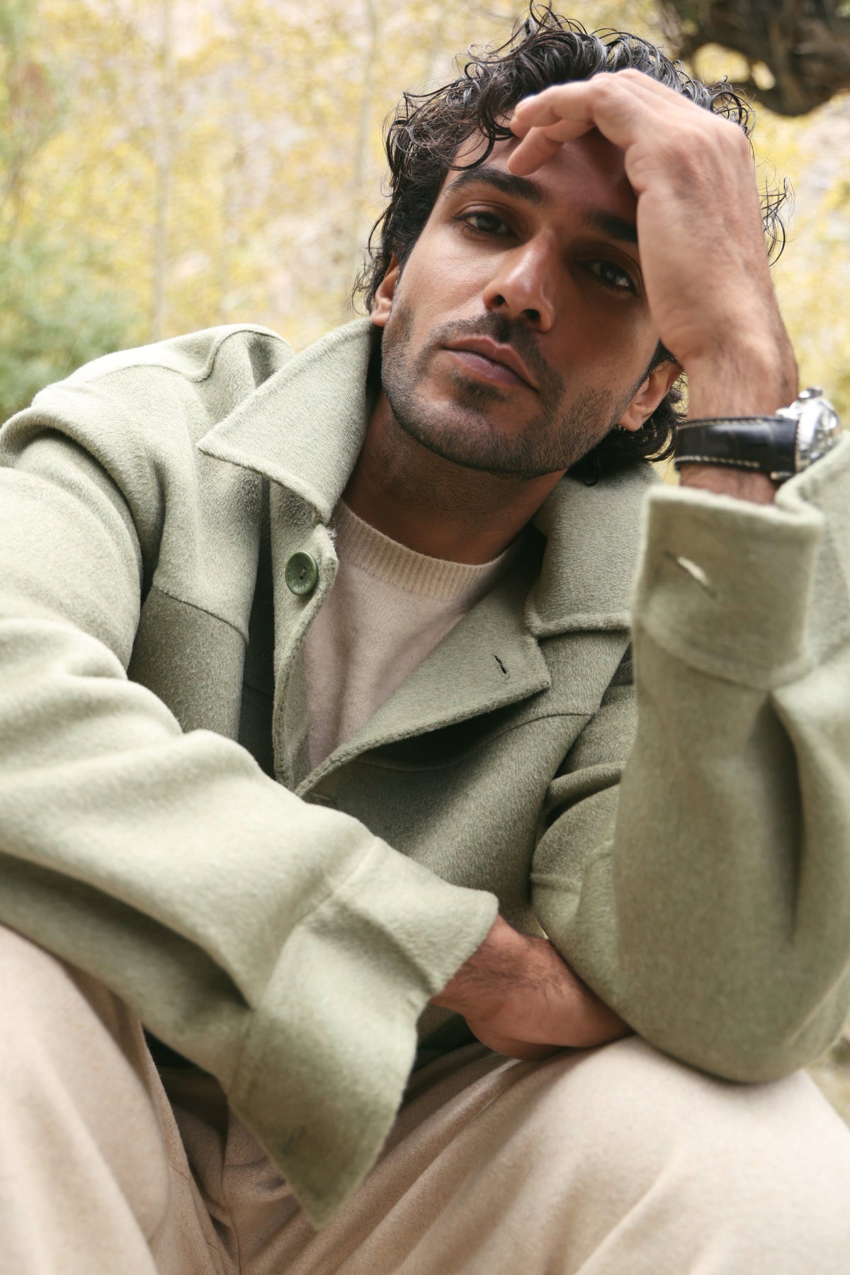 Cashmere-Silk-Merino Blend Overshirt-MAN (Winter Sage)