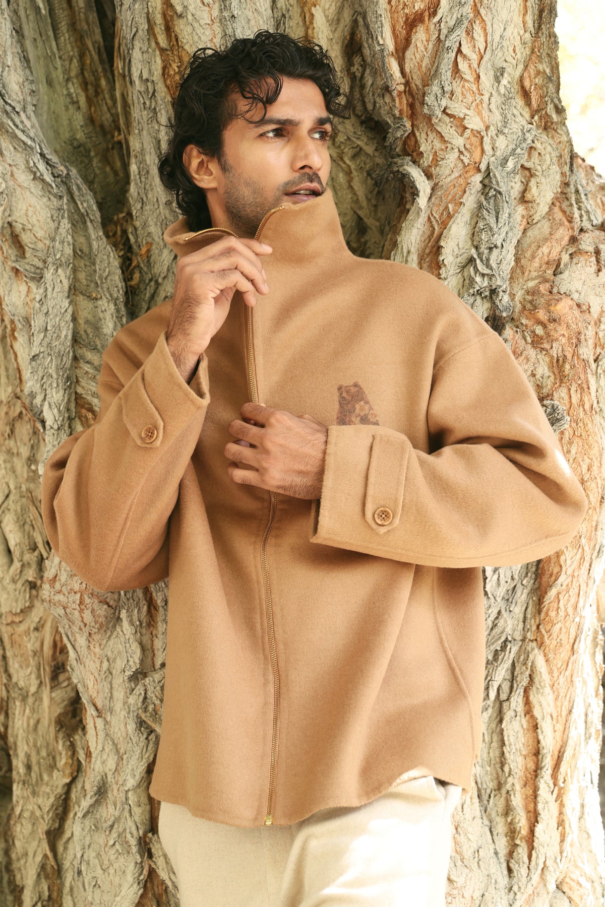 Himalayan Brown Bear Funnel Zip Up Jacket- MAN (Caramel)