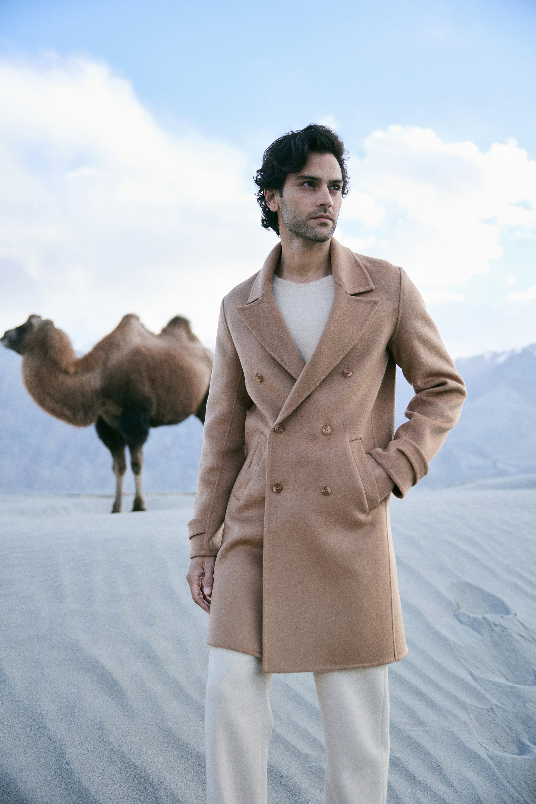Cashmere-Silk-Merino Blend Long Coat-MAN (Warm Honey)