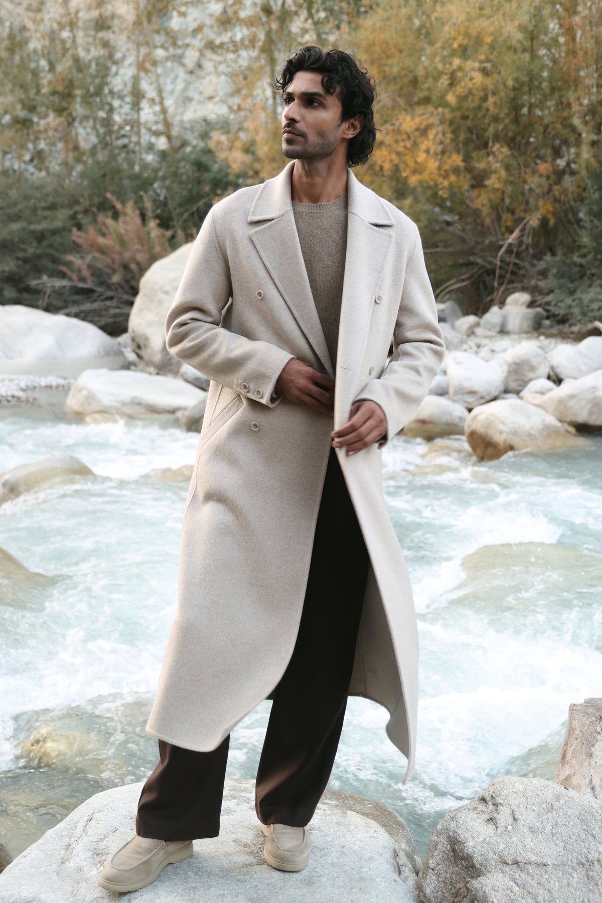 Cashmere-Silk-Merino Blend Long Coat-MAN (Winter Oat)