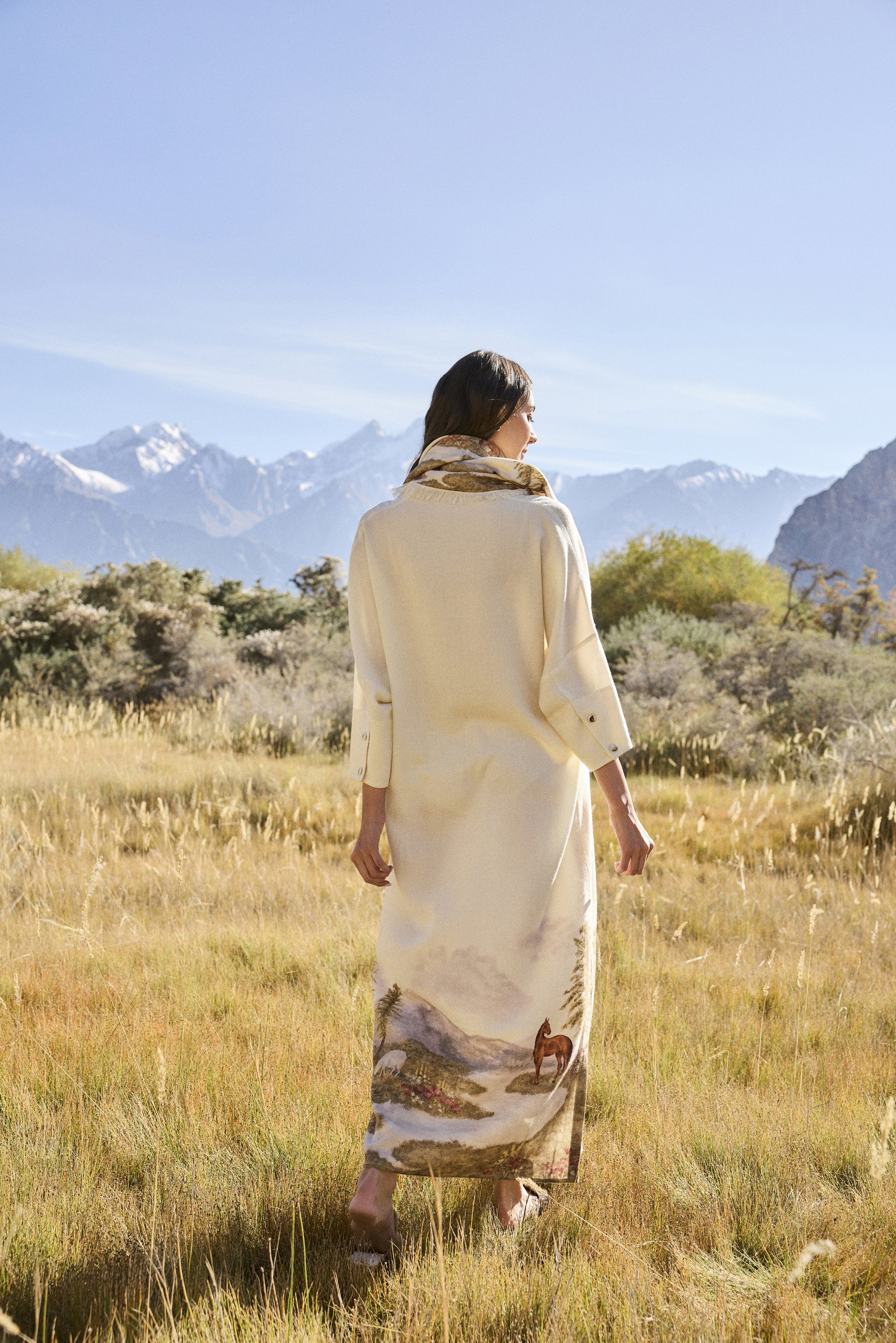 Valley Print Woollen Kaftan (Ivory)