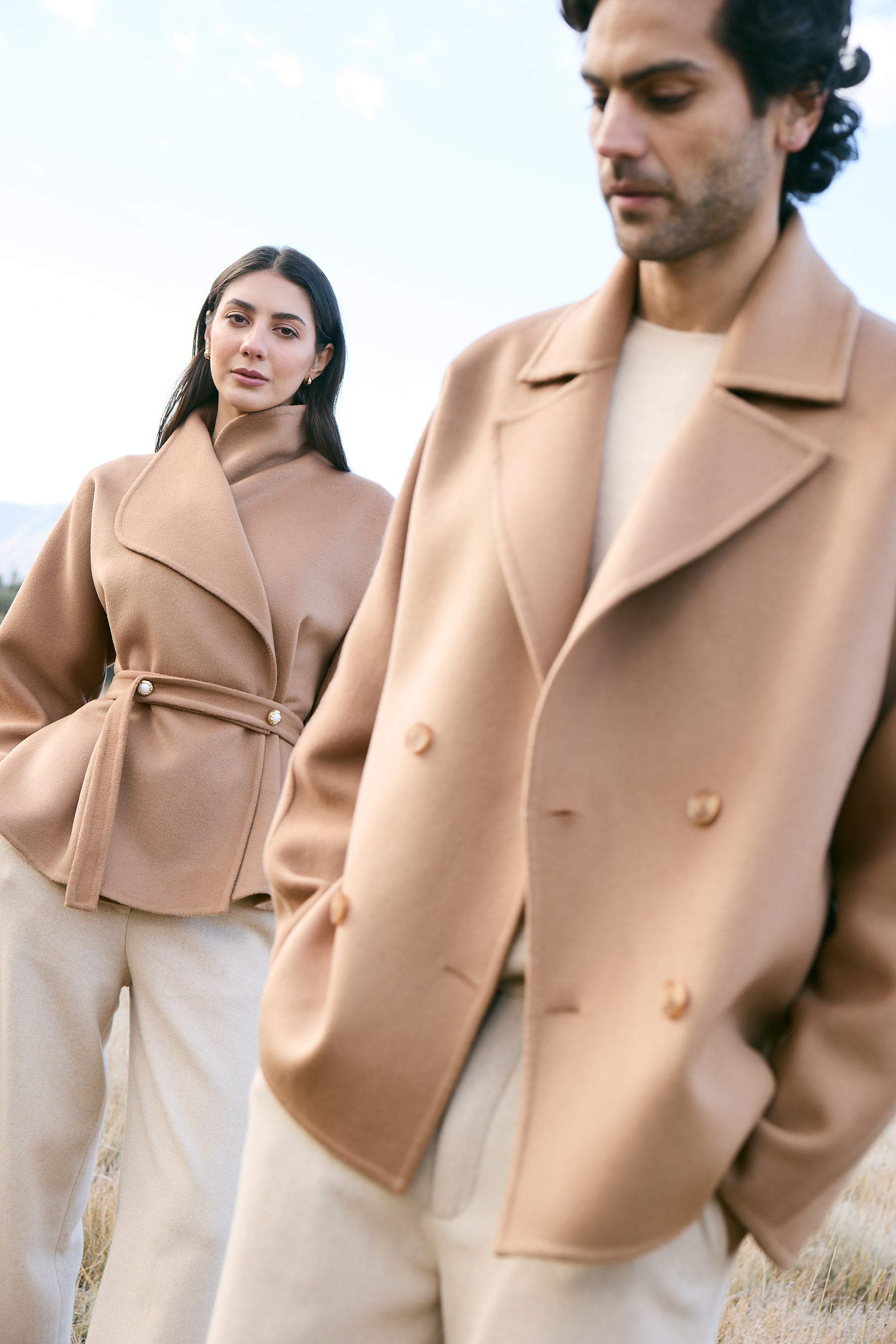 Cashmere-Silk-Merino Blend Wrap Coat (Warm Honey)