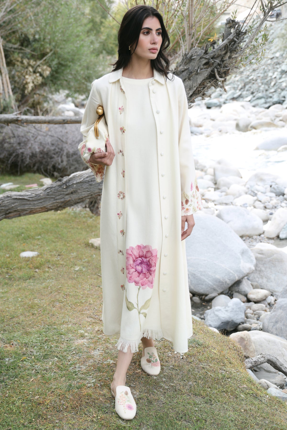 Day Bloom Woollen Dress (Ivory Alpine Botanics)