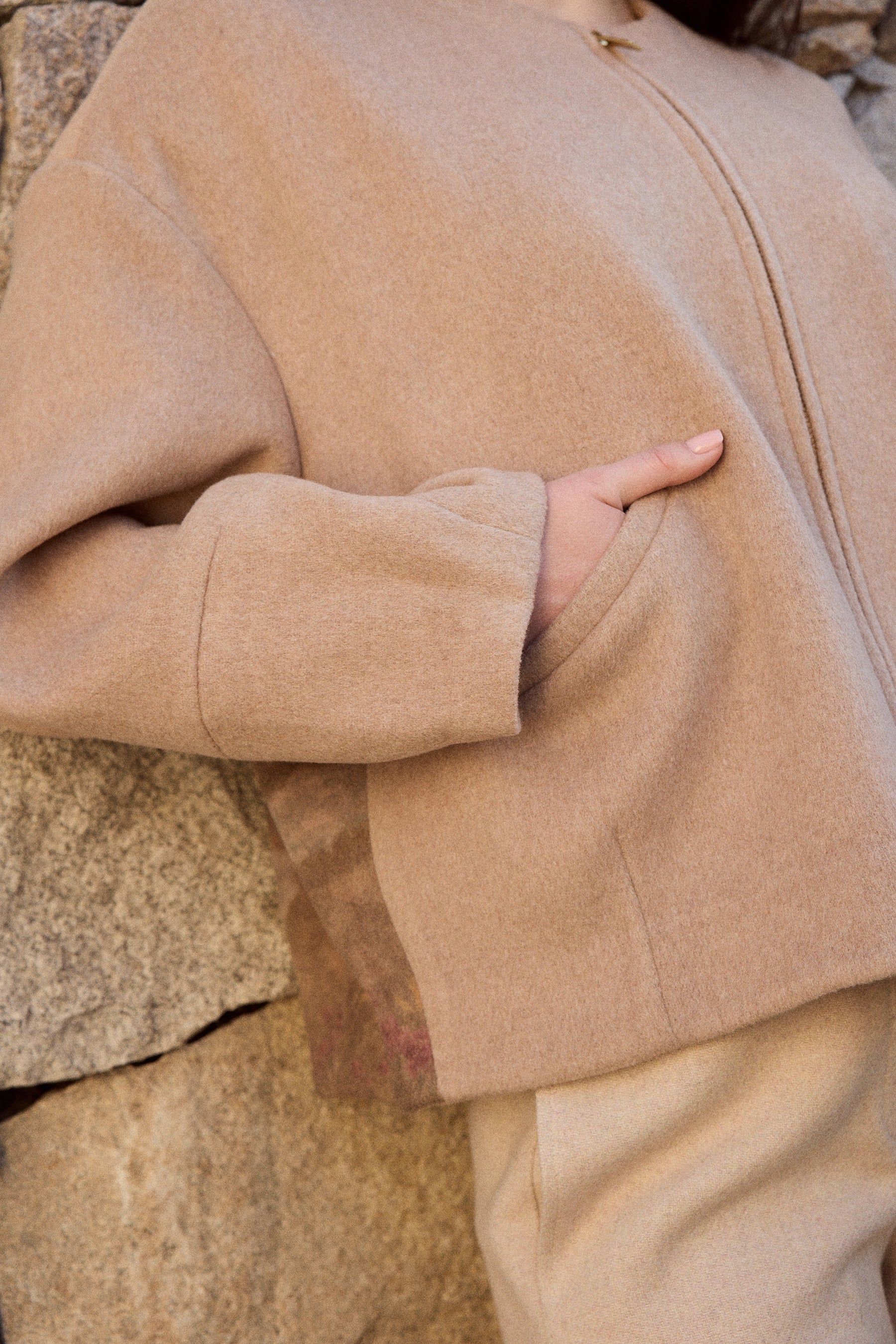 Merino Wool Blend Zip Up Jacket (Oatmeal)