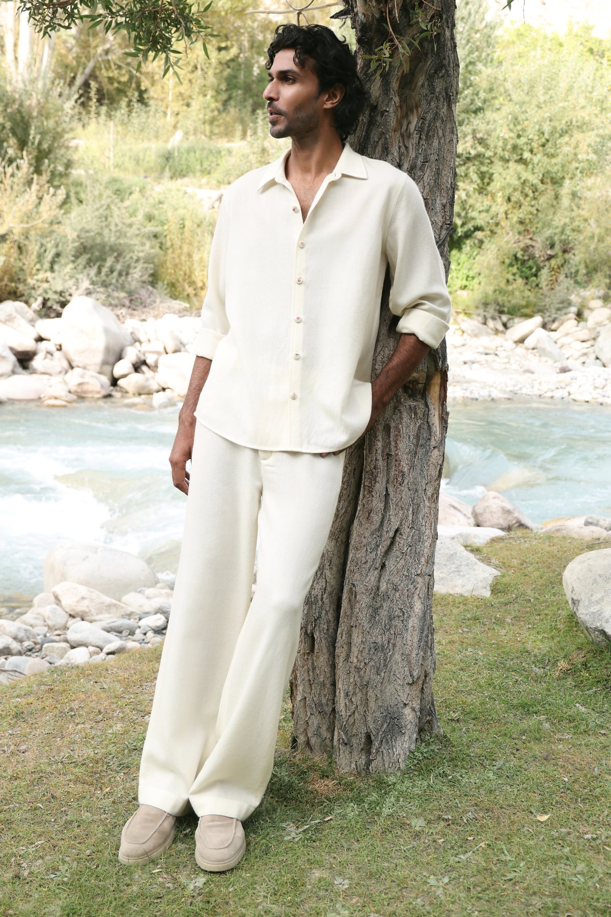 Himalayan Brown Bear Print Woollen Shirt - MAN (Alpine Botanics)