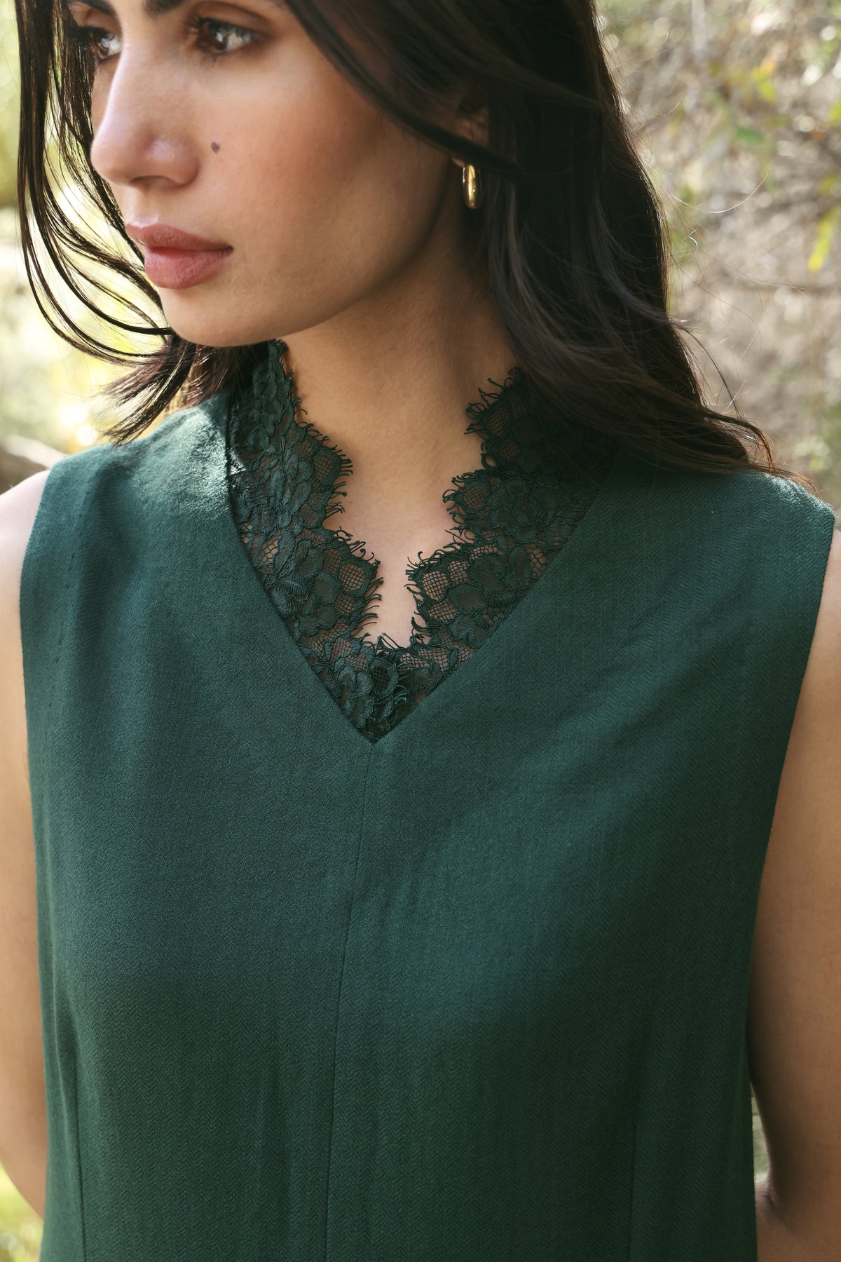 Afterglow Woollen Lace Dress (Forest Pine) & Afterglow Woollen Overlay Jacket (Forest Pine)