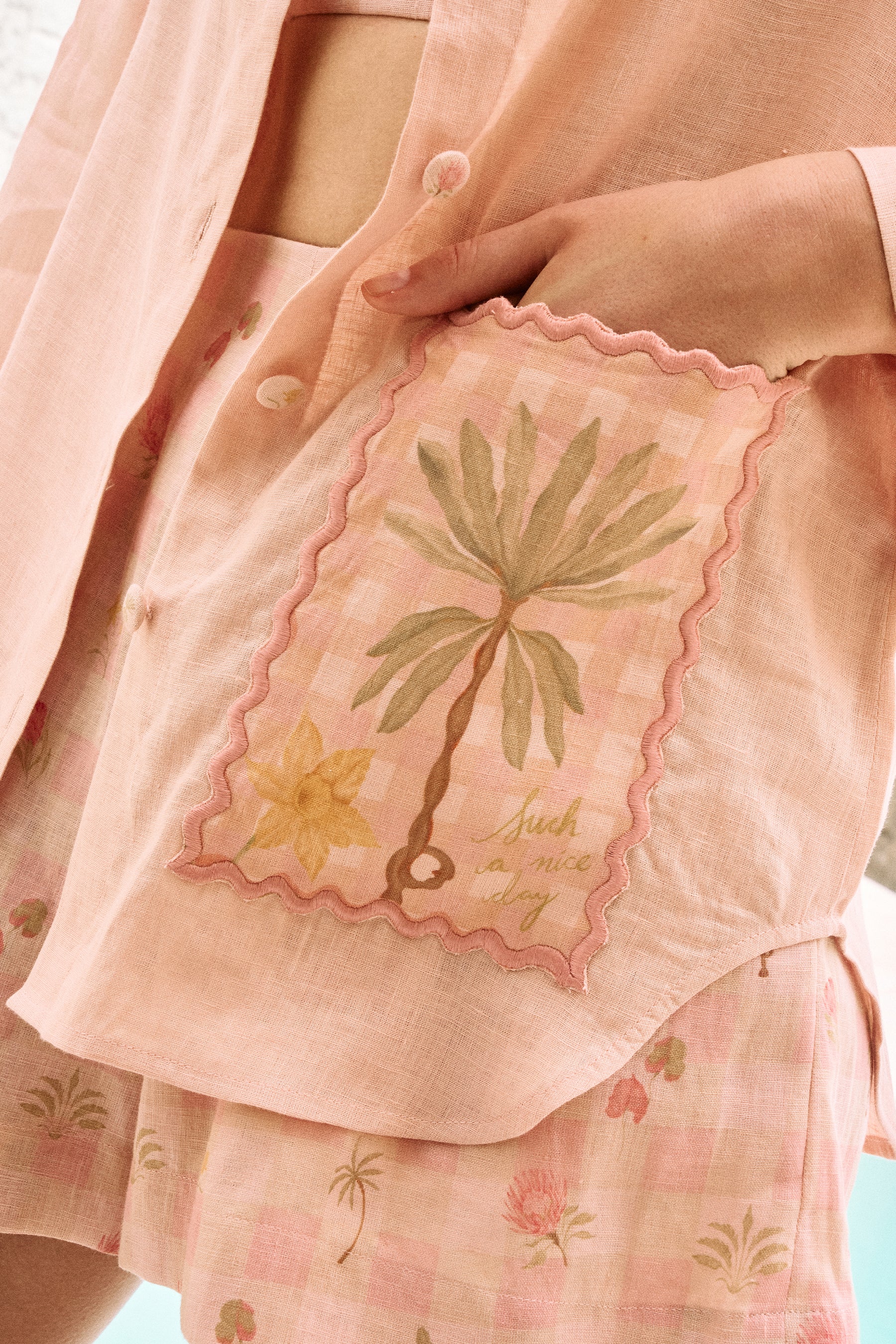 Summer Cooler Shirt & Daydream Shorts (Dusty Pink Postcards Print)