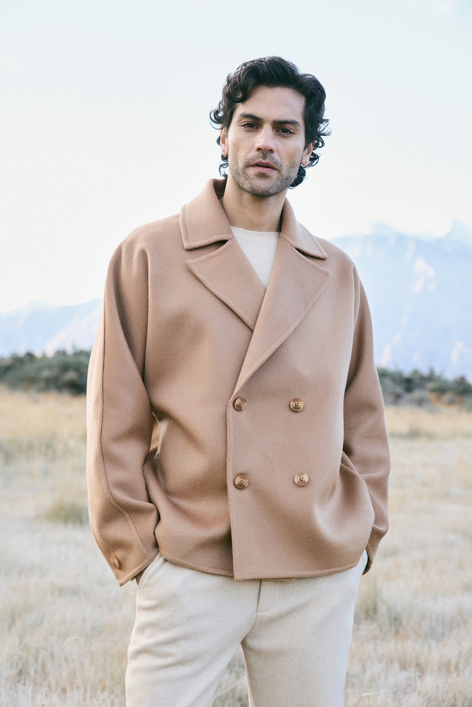 Cashmere-Silk-Merino Blend Short Coat-MAN (Warm Honey)