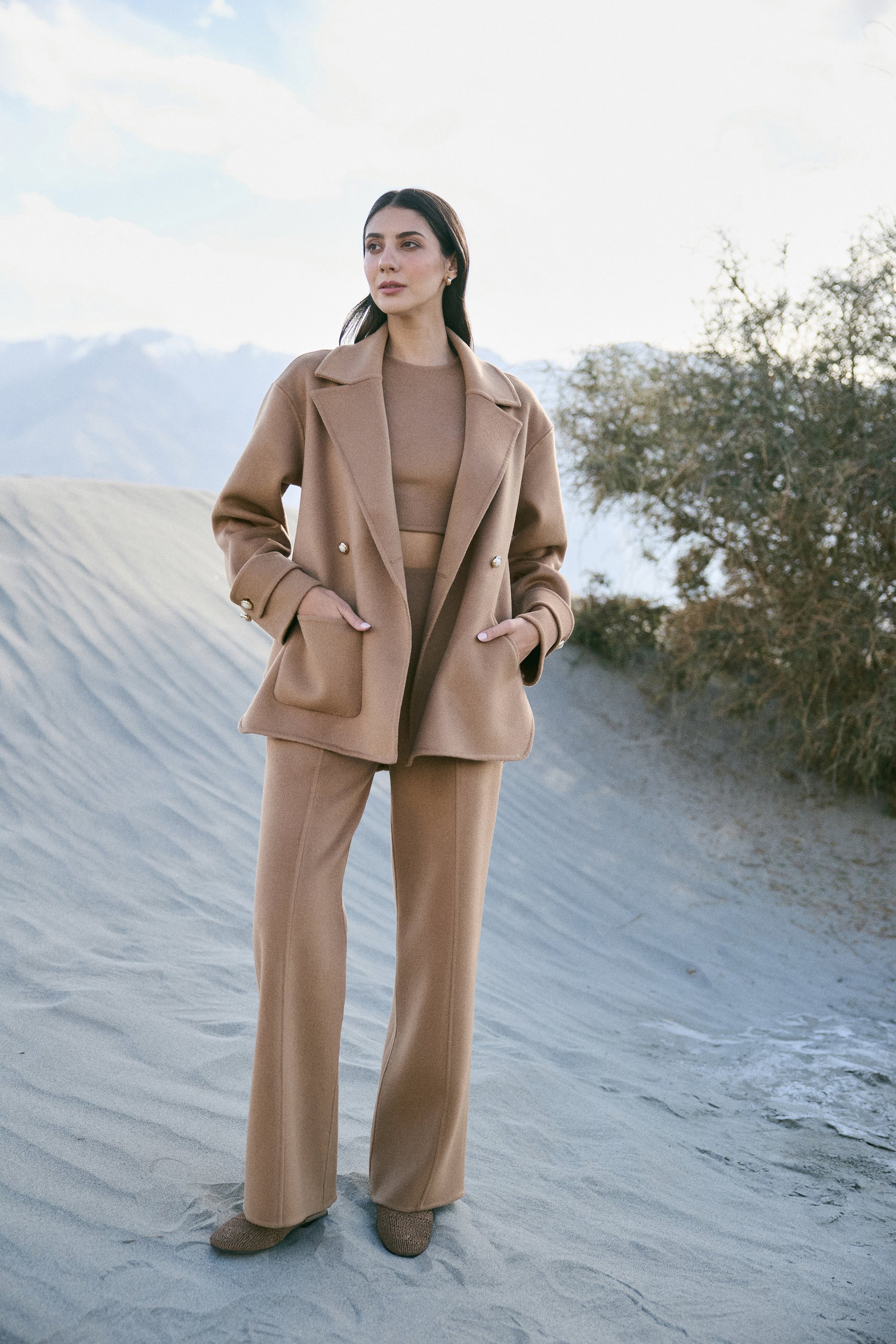 Cashmere-Silk-Merino Blend Short Coat (Warm Honey)