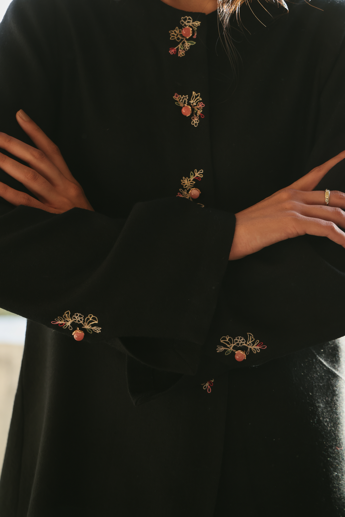 Autumn Bloom Woollen Top (Black)