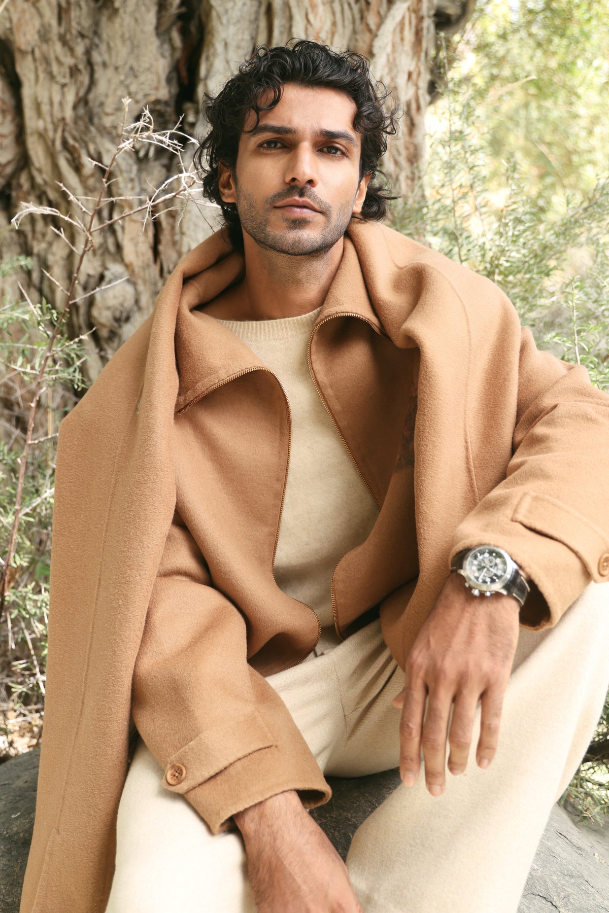 Himalayan Brown Bear Funnel Zip Up Jacket- MAN (Caramel)