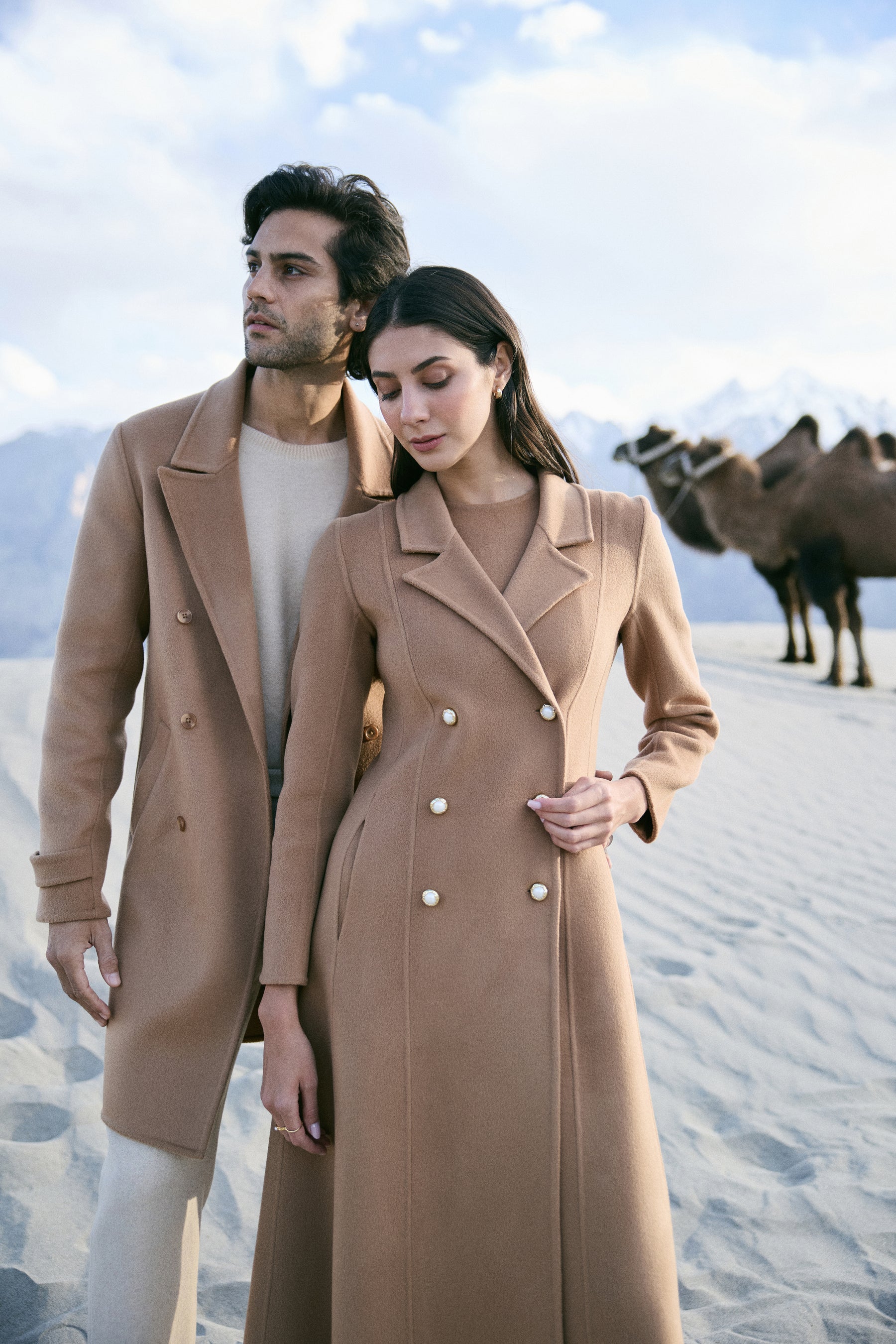 Cashmere-Silk-Merino Blend Long Coat-MAN (Warm Honey)