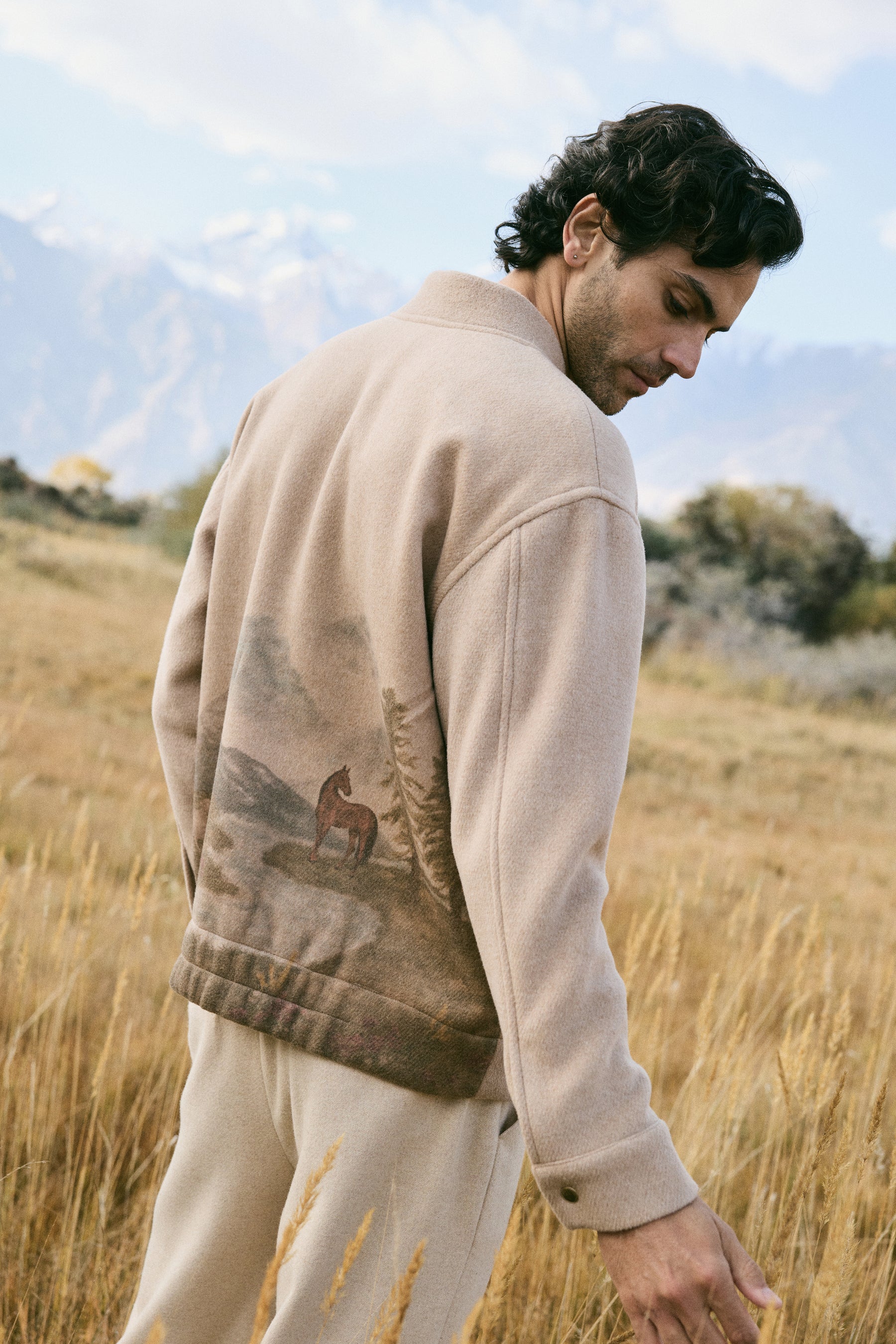 Valley Print Varsity Jacket -Man (Oatmeal)