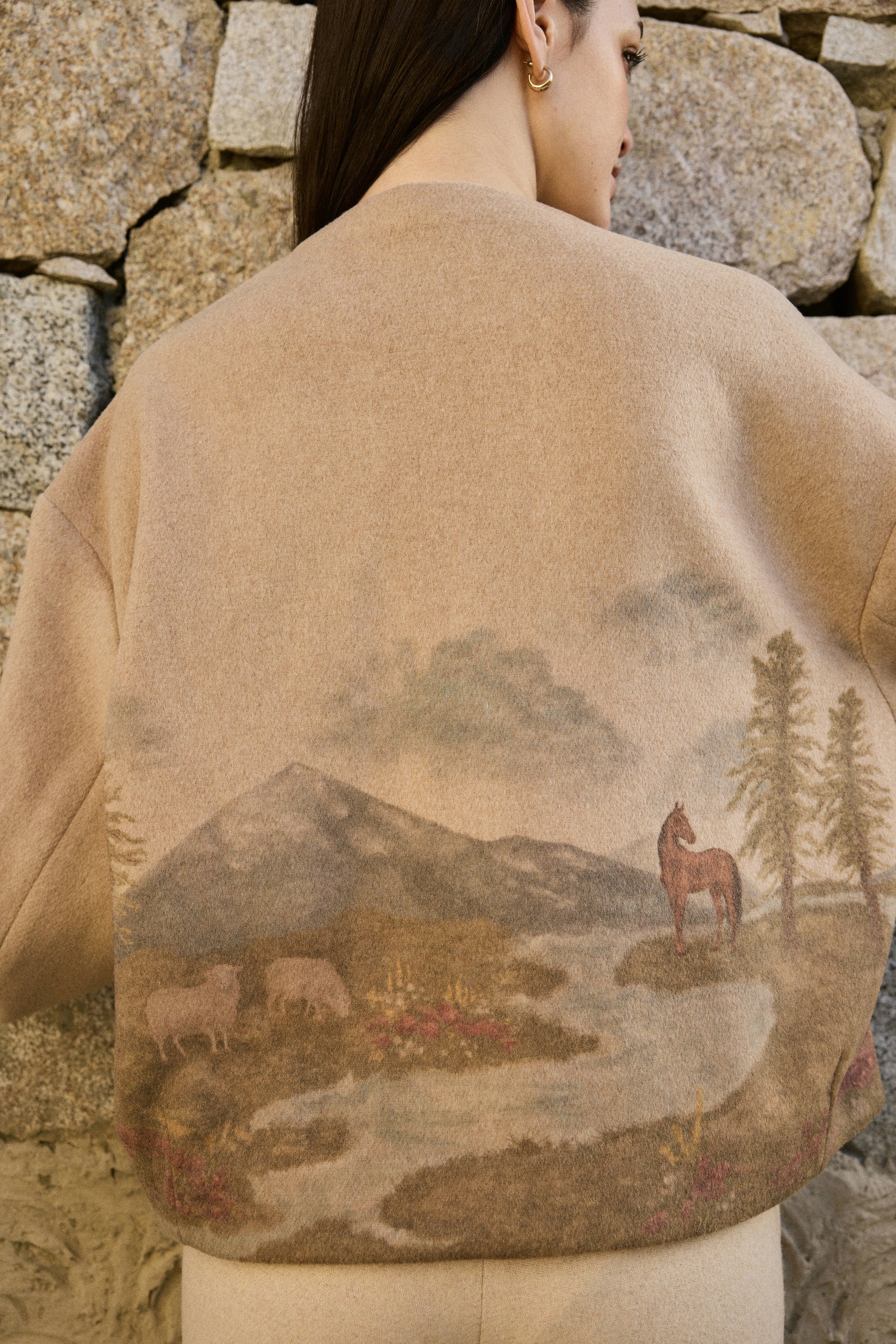 Merino Wool Blend Zip Up Jacket (Oatmeal)