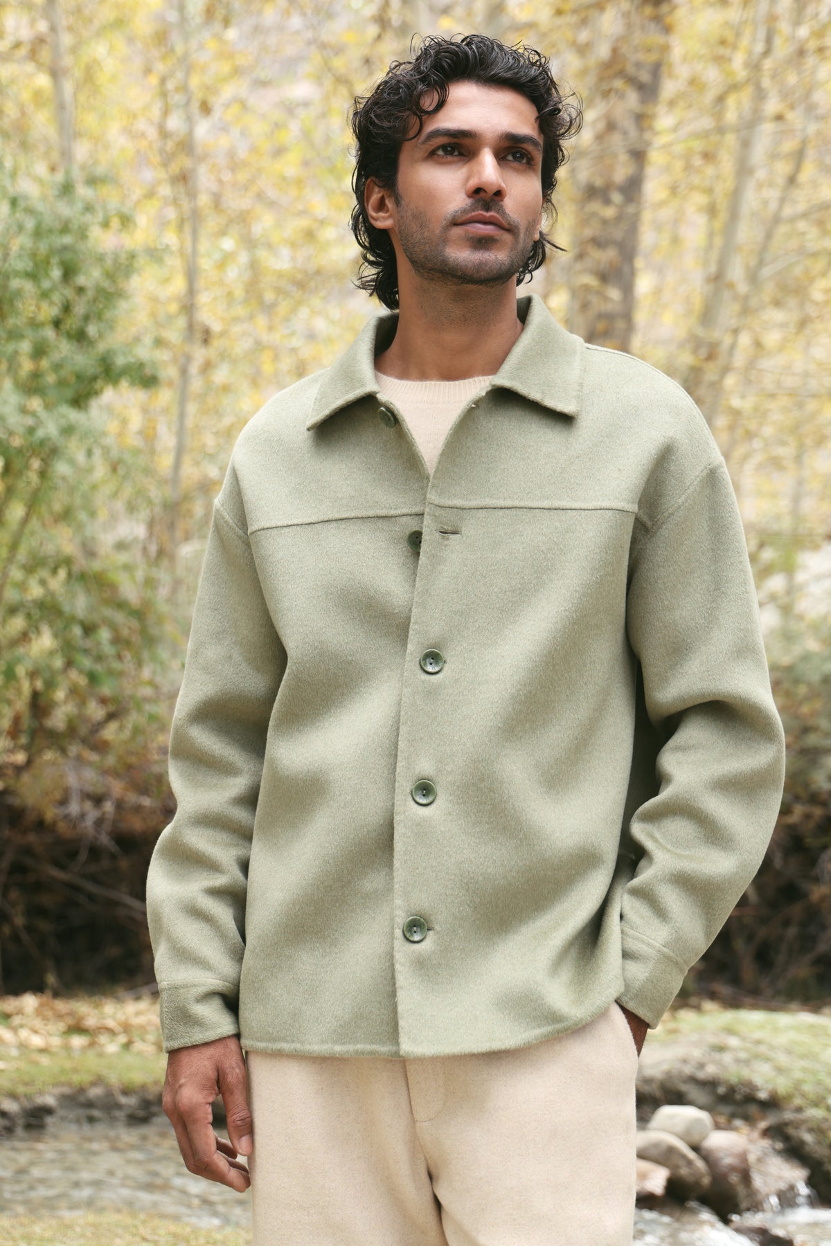 Cashmere-Silk-Merino Blend Overshirt-MAN (Winter Sage)