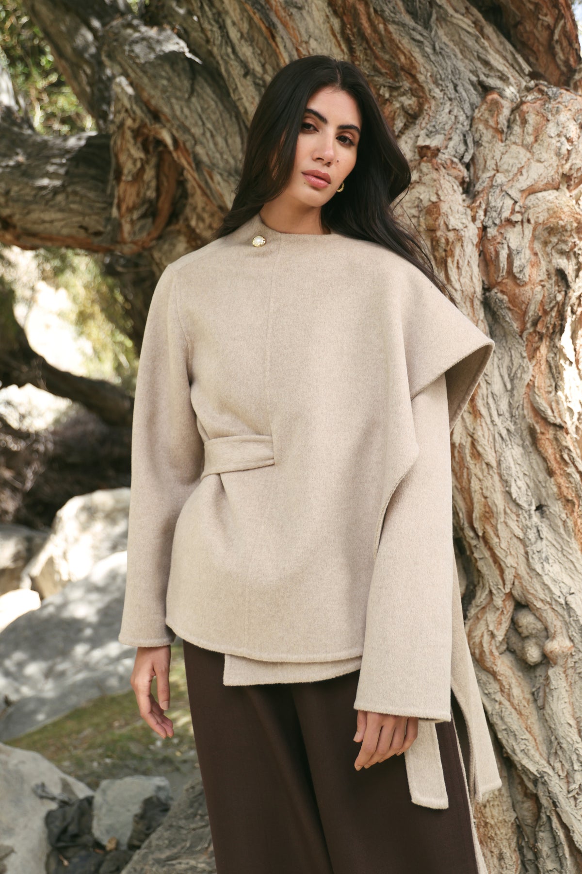 Cashmere-Silk-Merino Blend Scarf Coat (Winter Oat)