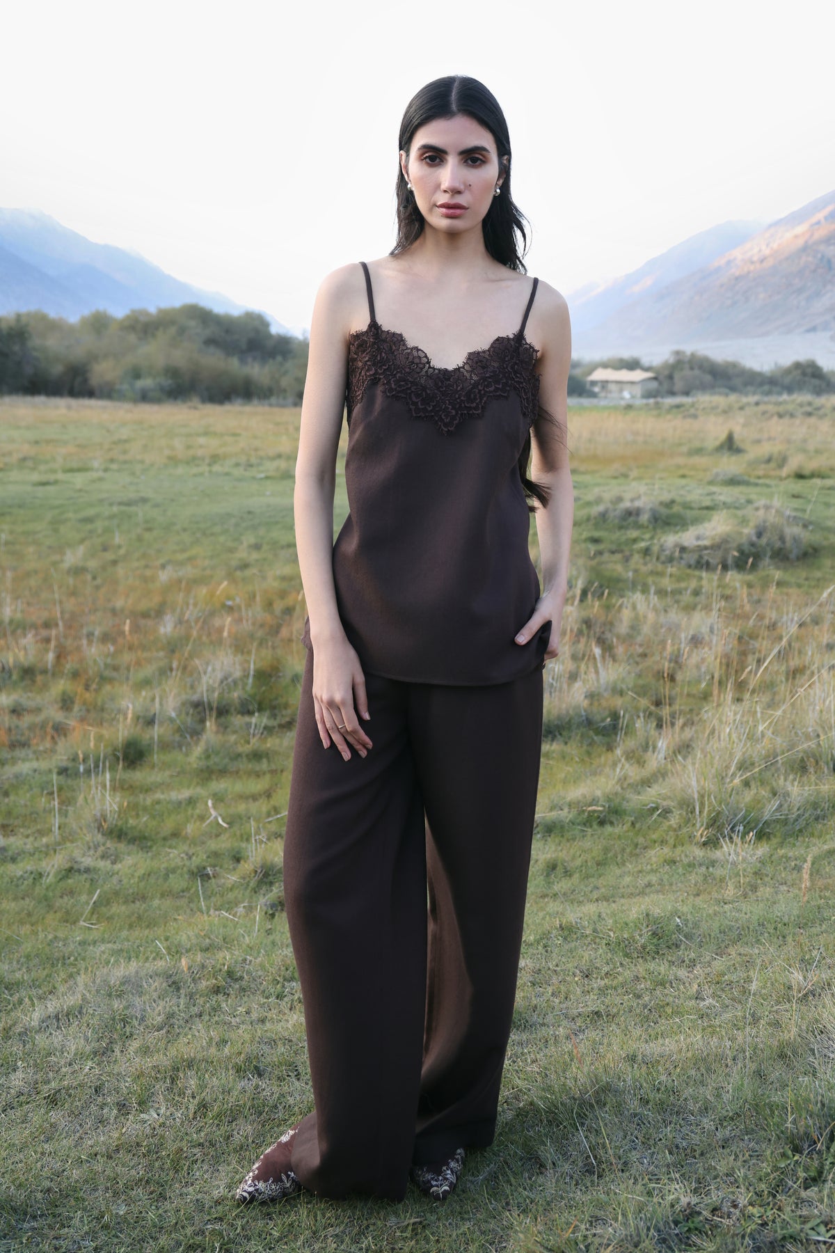 Afterglow Woollen Lace Top (Cocoa) & First Frost Woollen Pants (Cocoa)