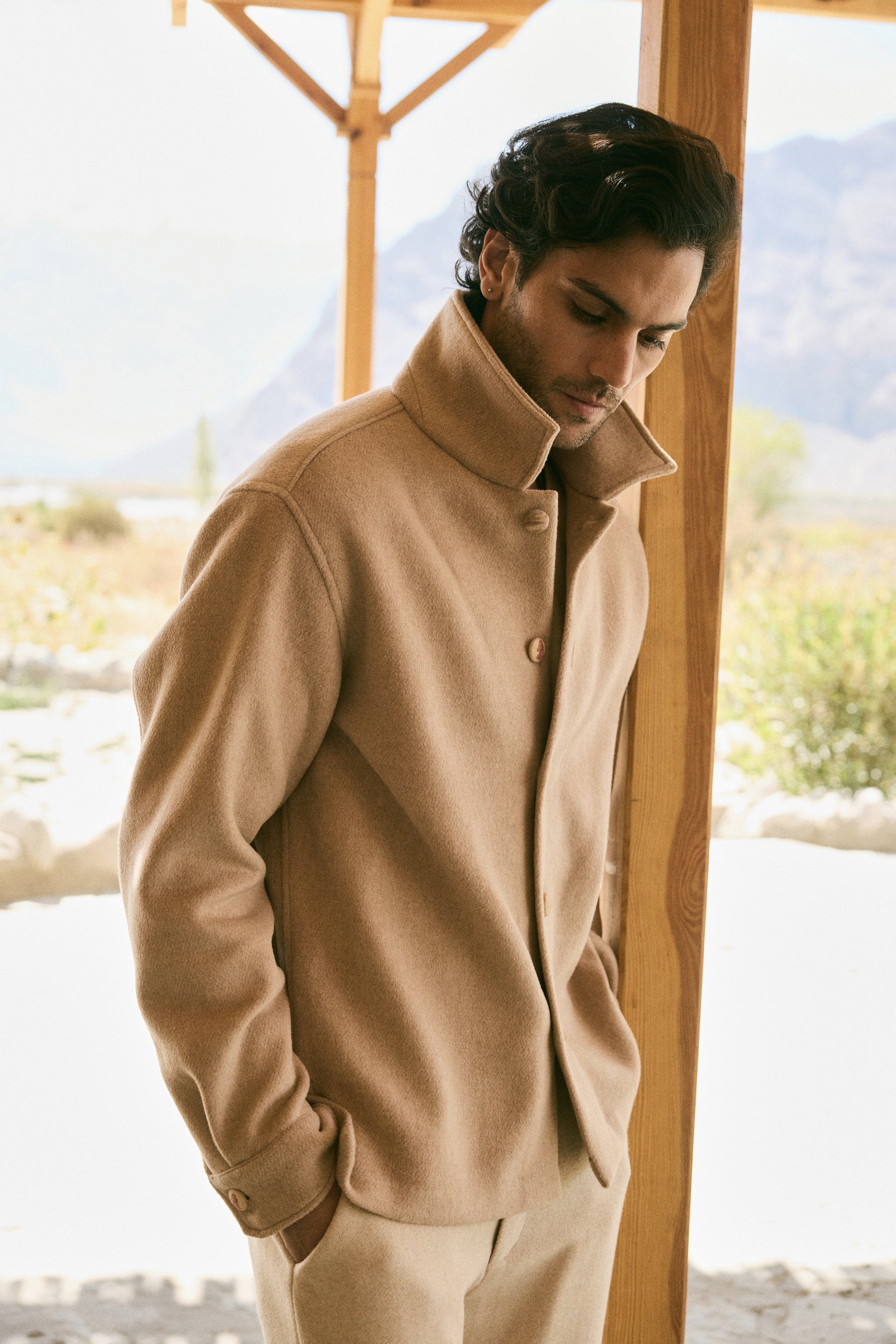 Valley Button Print Overshirt -Man (Oatmeal)