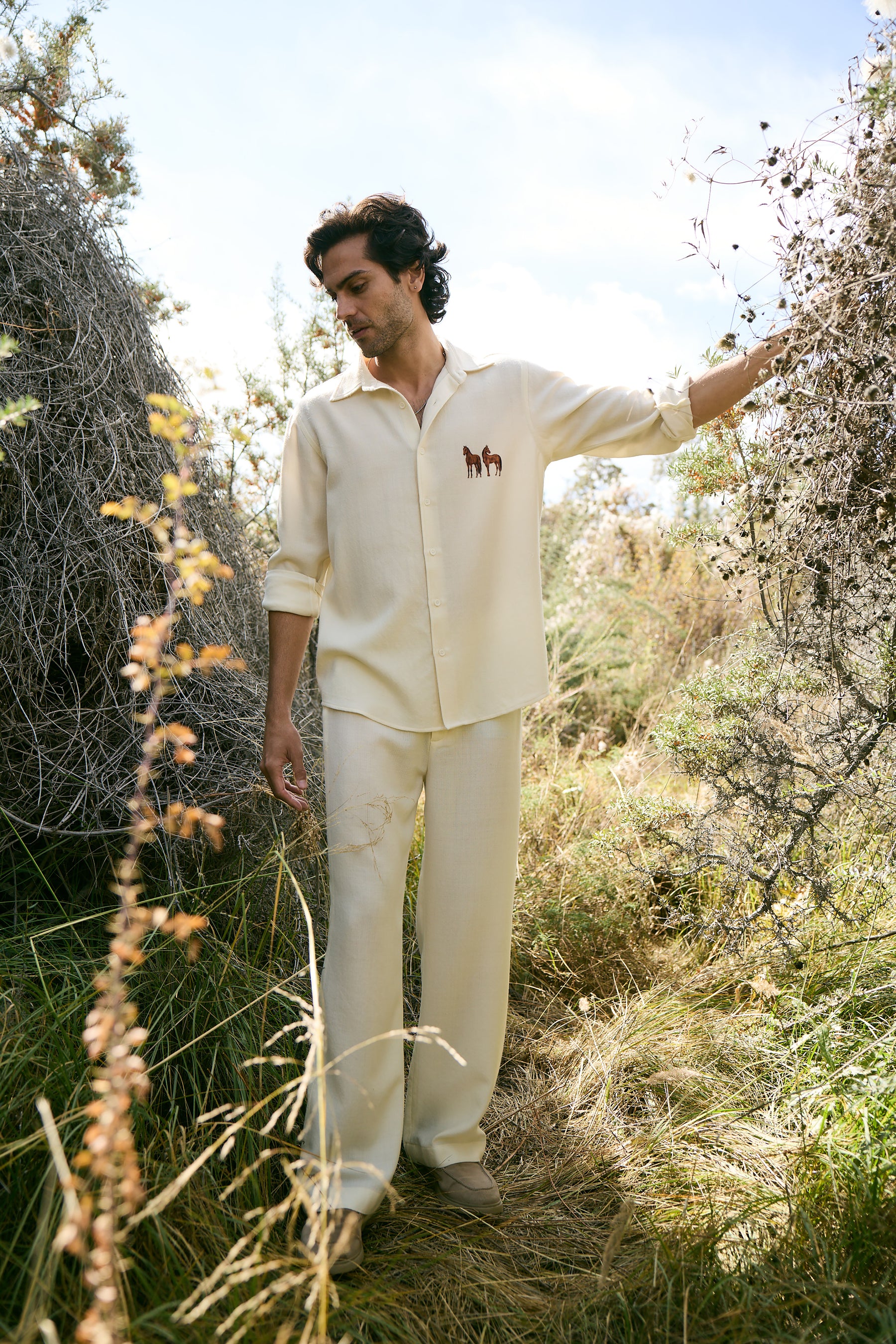 Valley Horse Print Woollen Shirt & Baral Woollen Pants- MAN (Ivory)