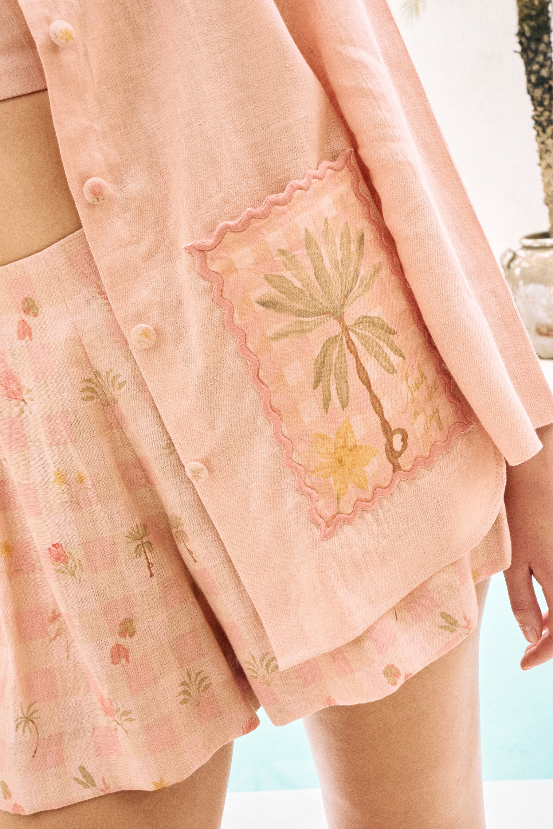 Summer Cooler Shirt & Daydream Shorts (Dusty Pink Postcards Print)