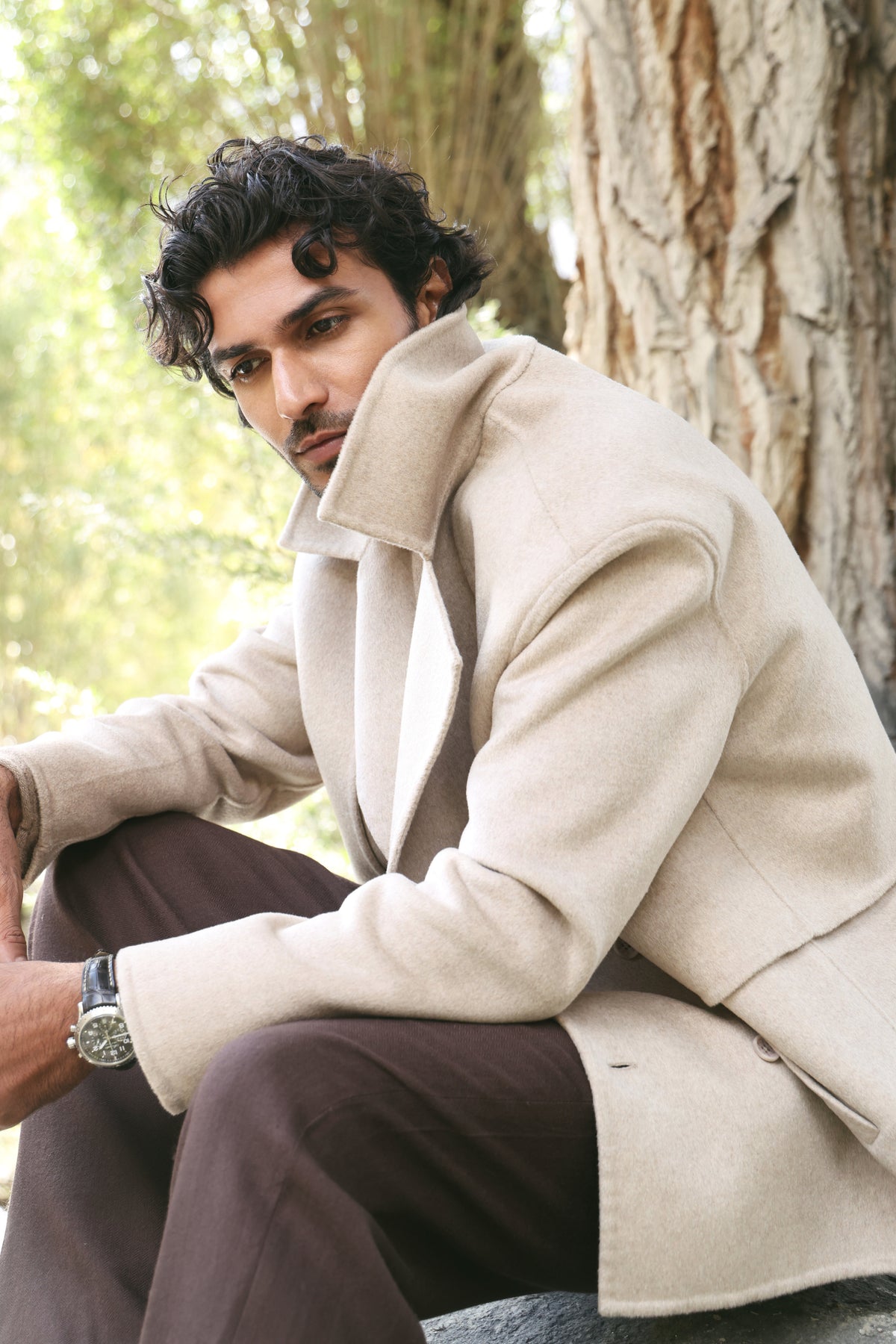 Cashmere-Silk-Merino Blend Storm Layer Coat-MAN (Winter Oat)