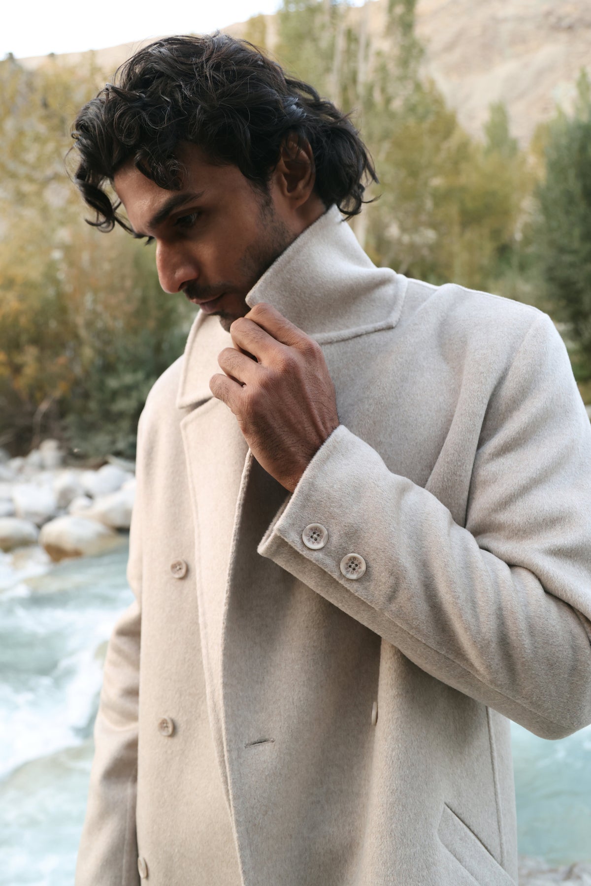 Cashmere-Silk-Merino Blend Long Coat-MAN (Winter Oat)
