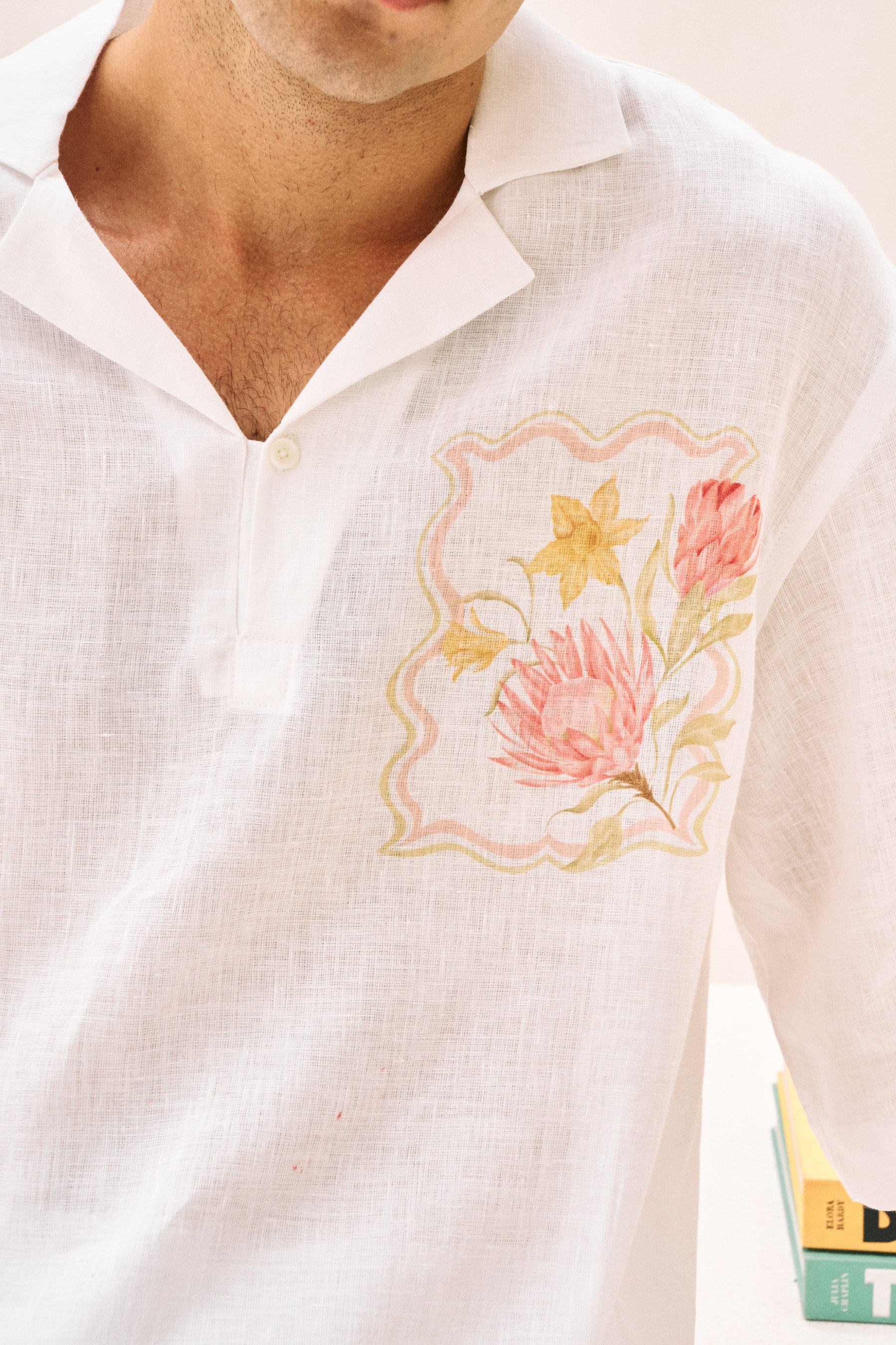 Postcard Front Print Shirt & At Ease Shorts - Man (White)