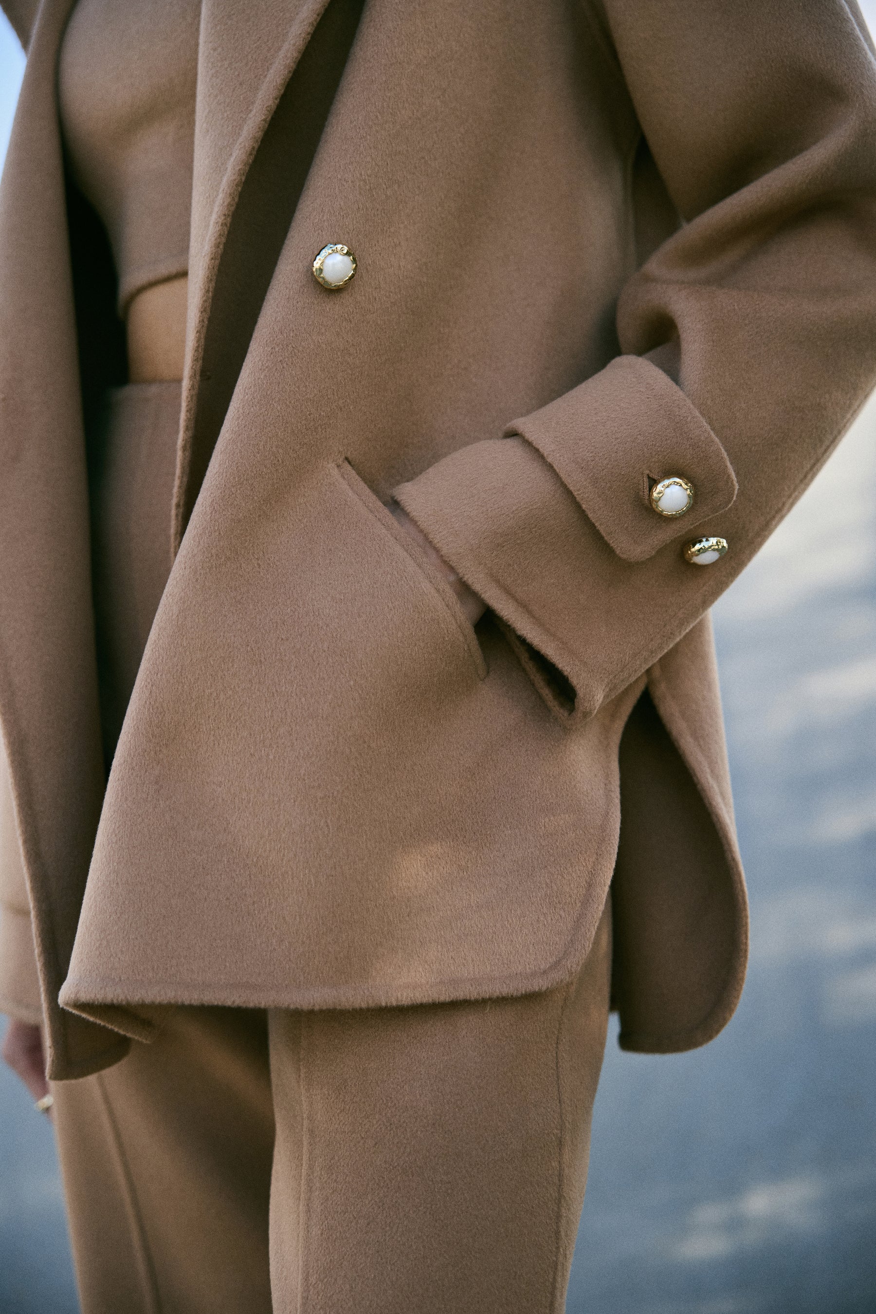 Cashmere-Silk-Merino Blend Short Coat (Warm Honey)