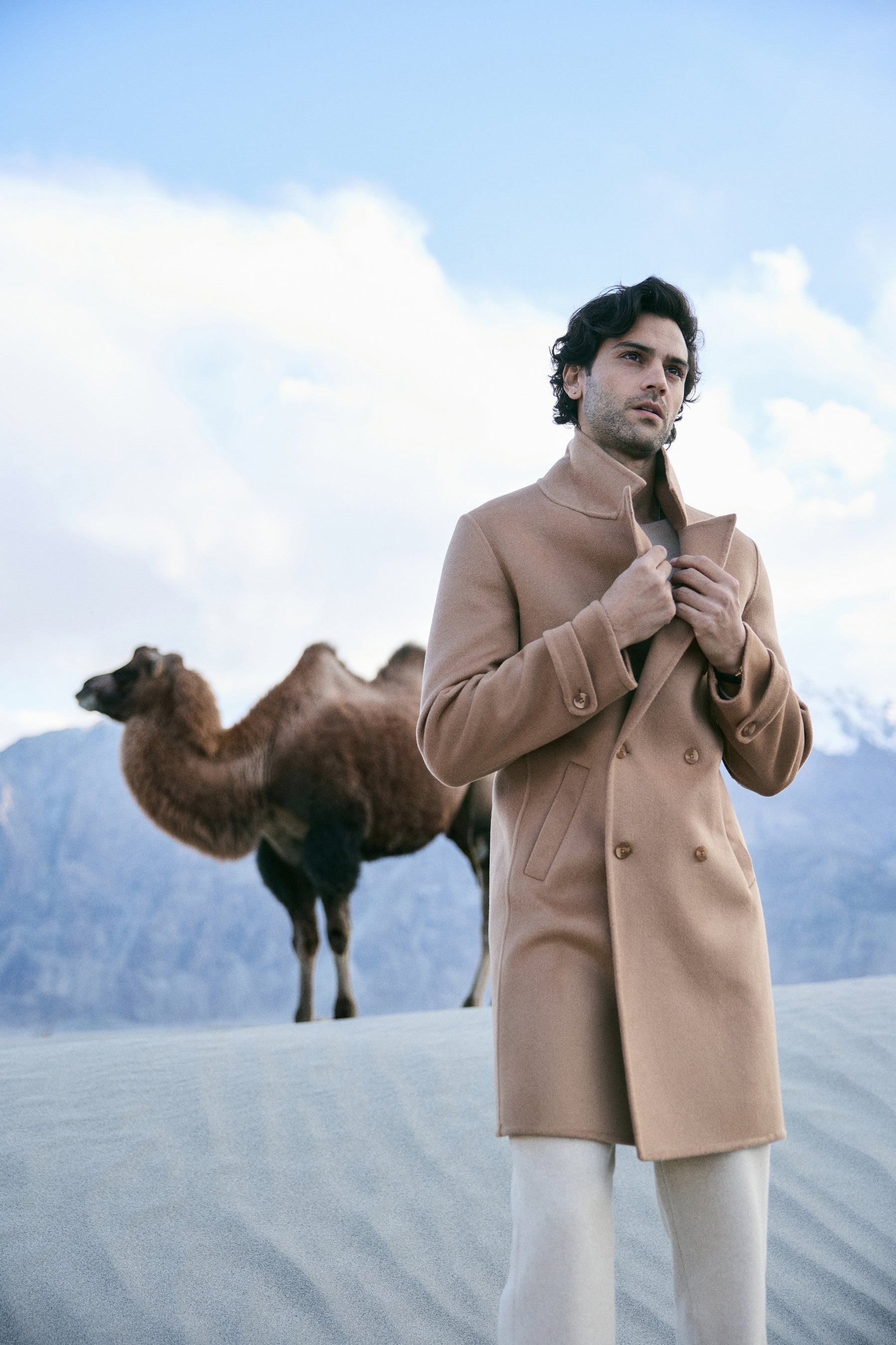 Cashmere-Silk-Merino Blend Long Coat-MAN (Warm Honey)