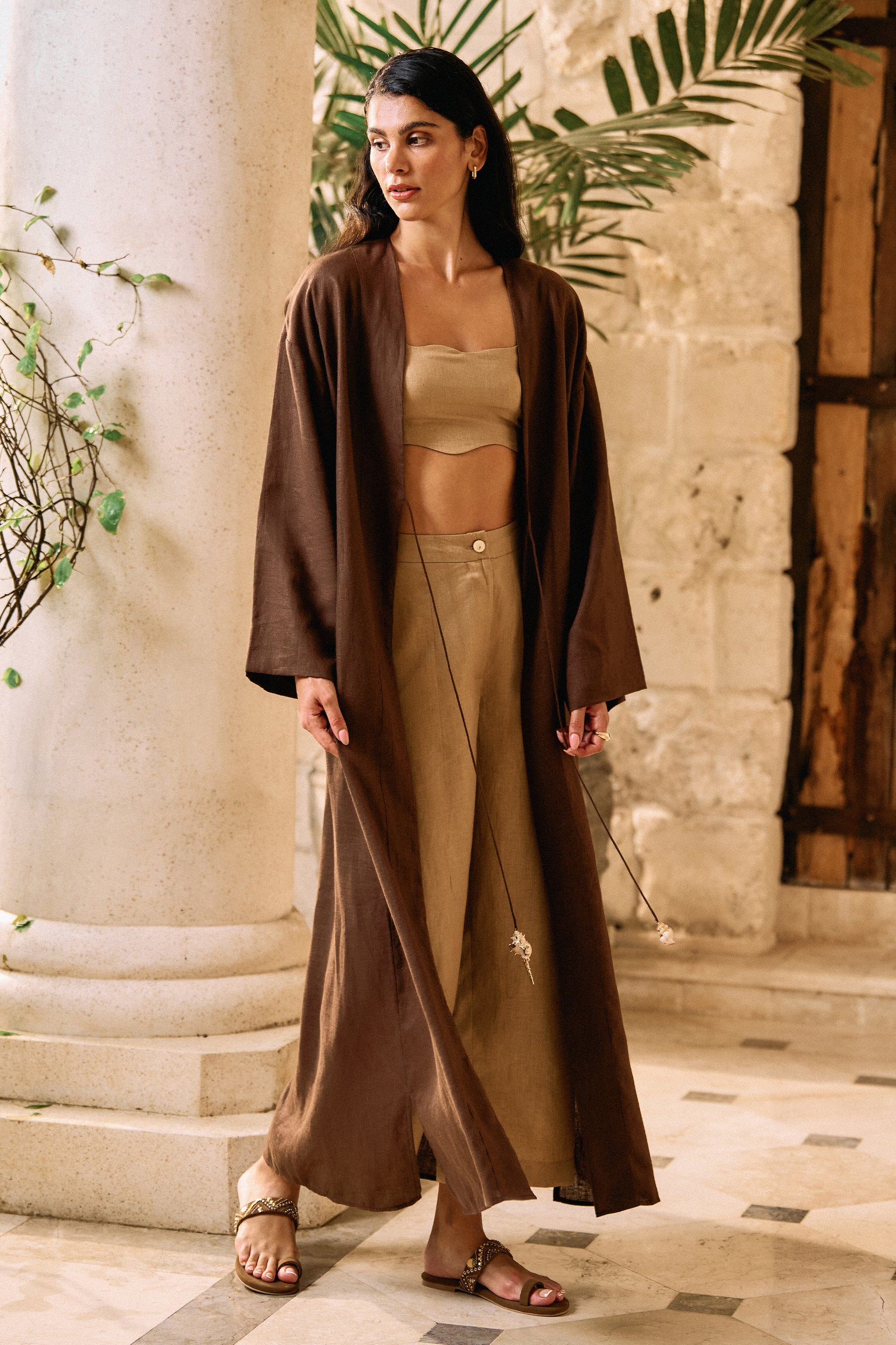 Unsent Note Bandeau Top & Wandering Pants (Sand)