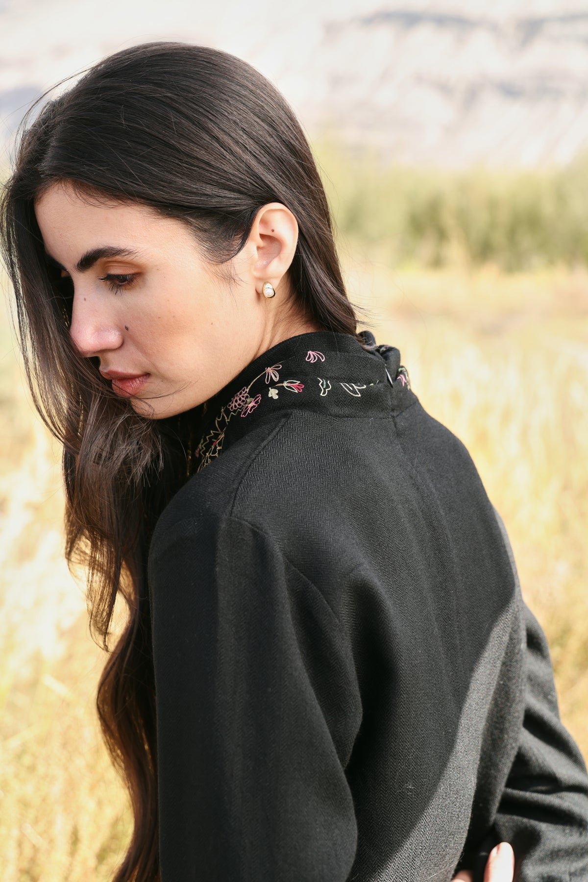 Winter Hush Button Scarf Top (Black) & Laha Woollen Pants (Black)