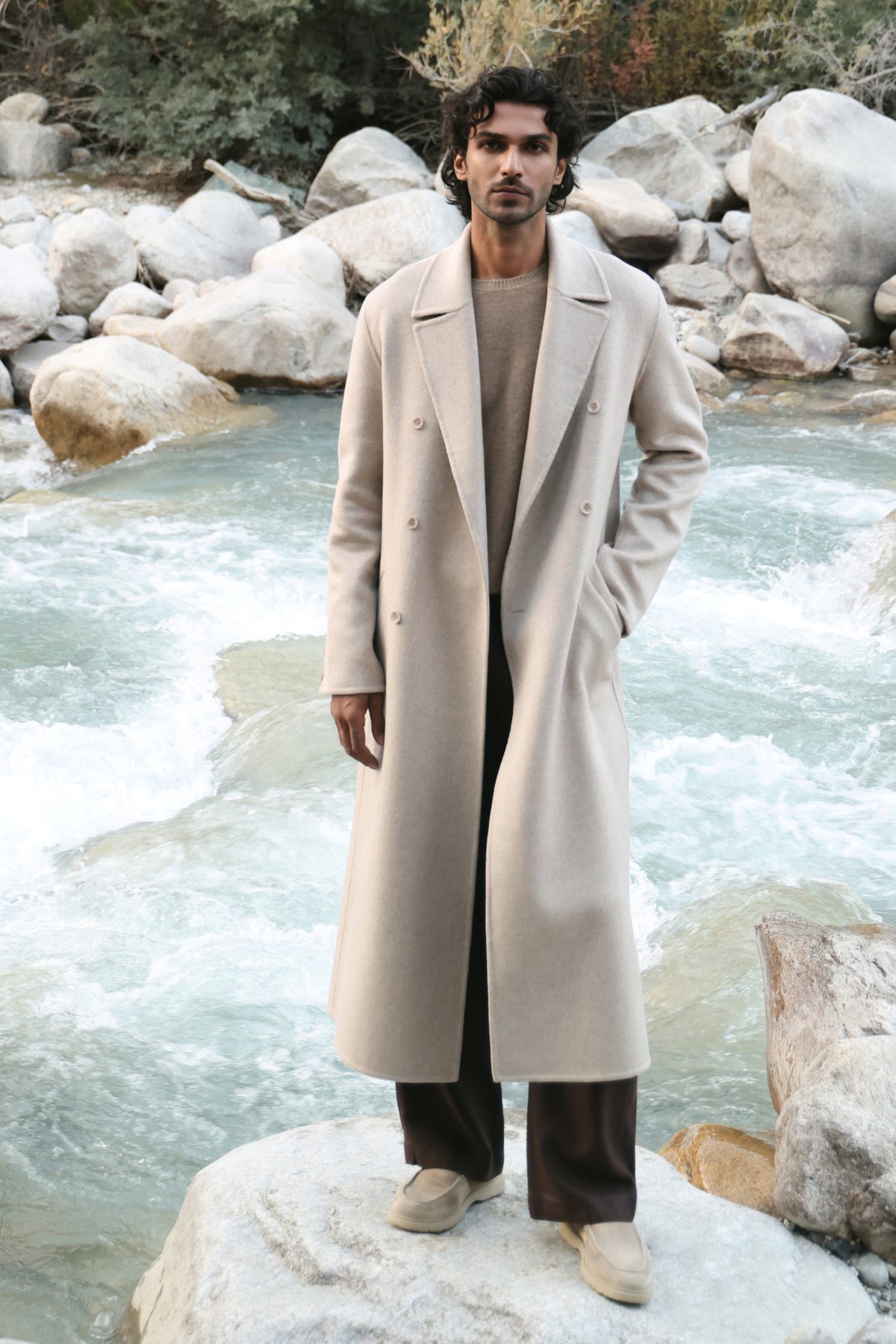 Cashmere-Silk-Merino Blend Long Coat-MAN (Winter Oat)