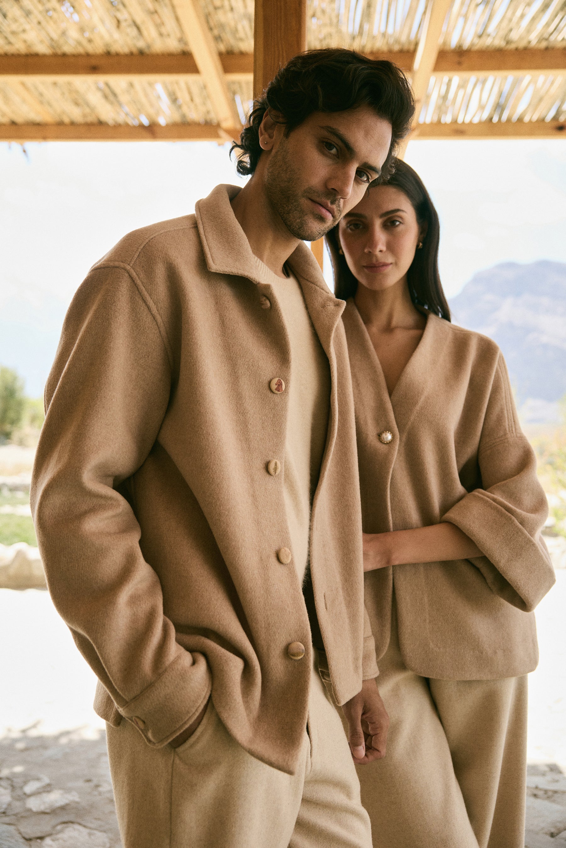 Valley Button Print Overshirt -Man (Oatmeal)
