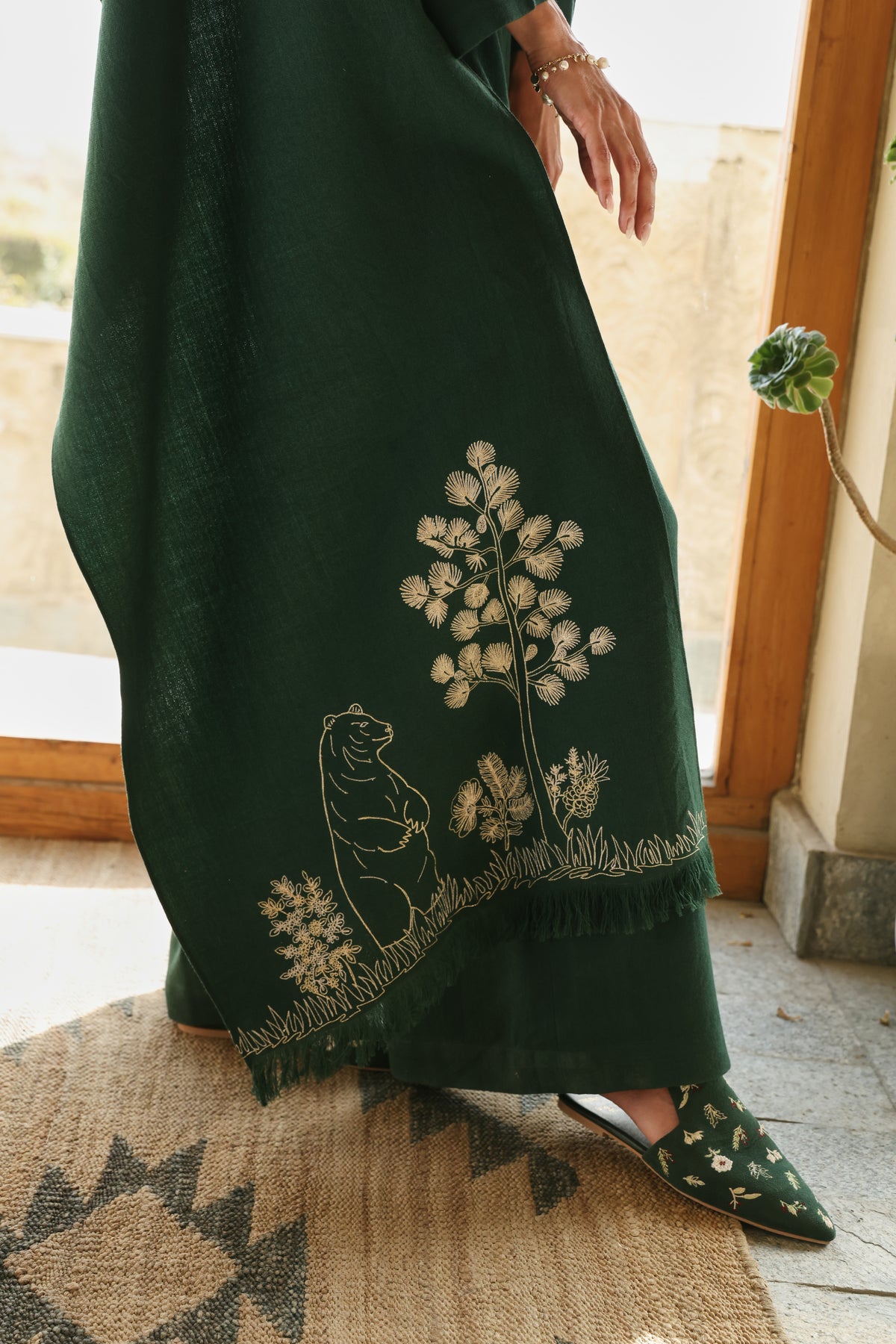 Evergreen Woollen Jumpsuit (Forest Pine) & Evergreen Woollen Shawl (Forest Pine)
