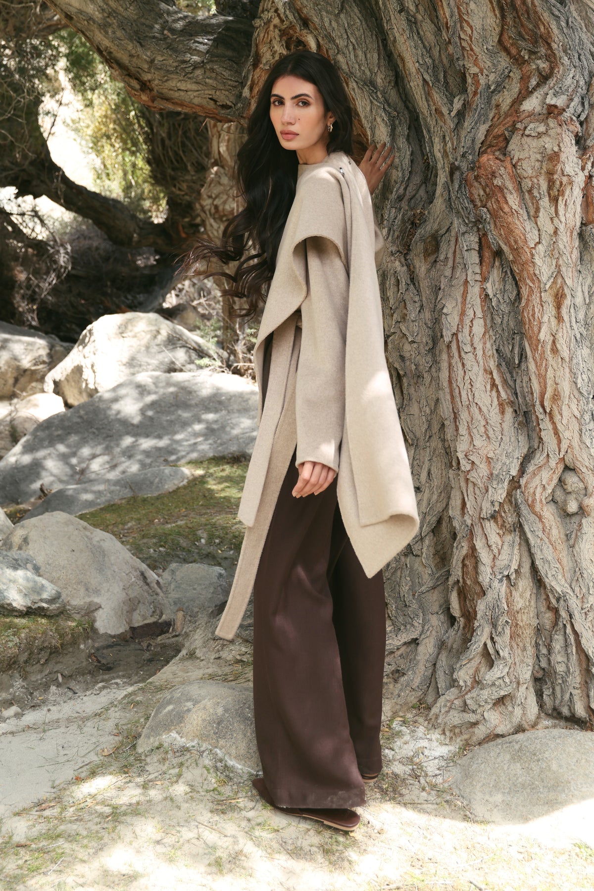 Cashmere-Silk-Merino Blend Scarf Coat (Winter Oat)