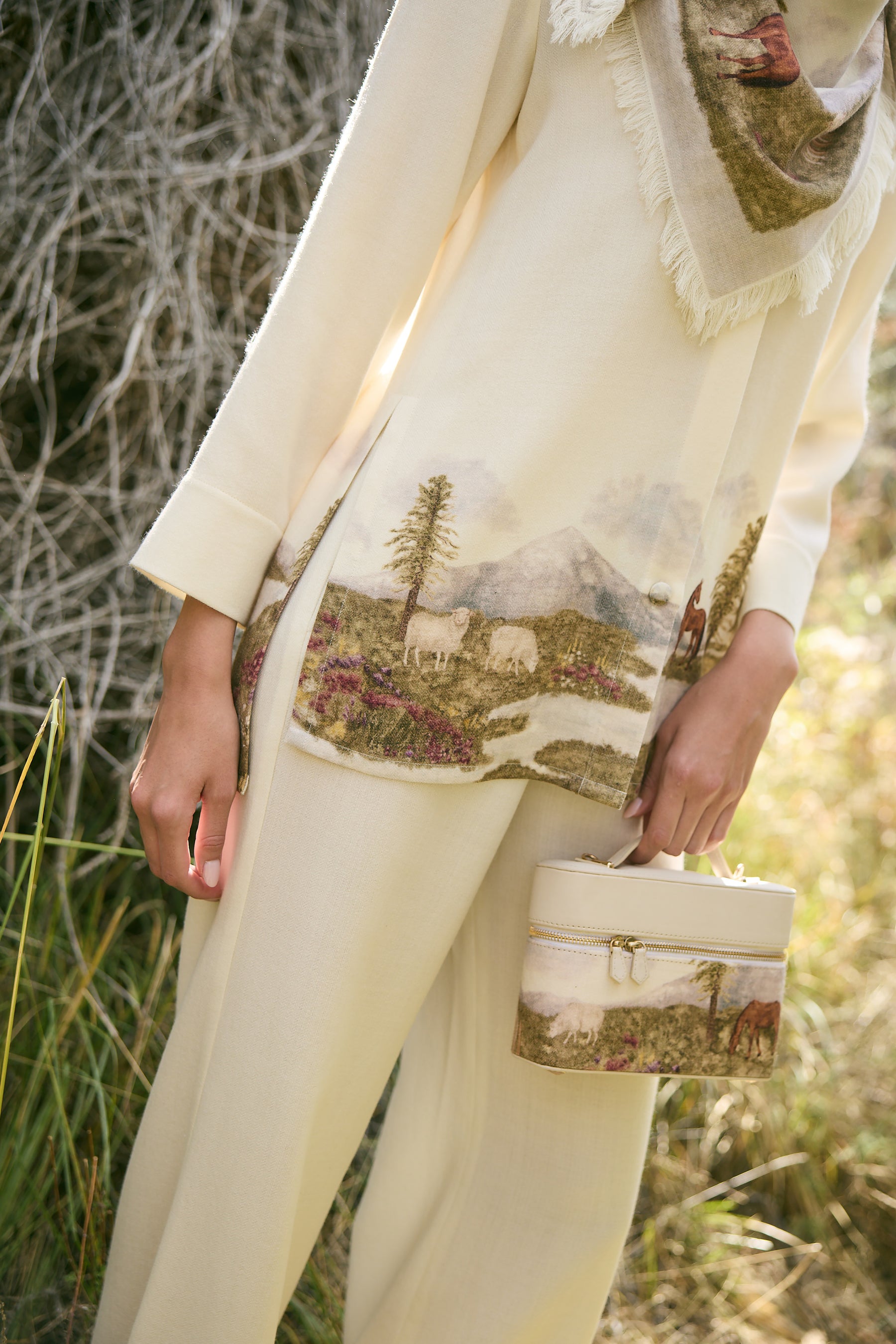 Valley Print Woollen Top & Laha Woollen Pants (Ivory)