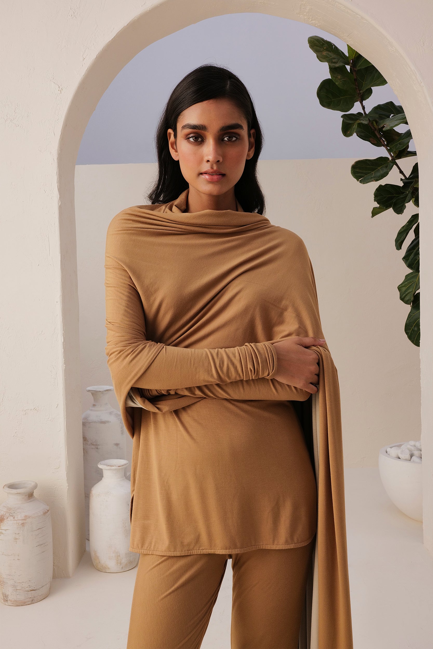 Sand Skin Reversable Shawl In Natural & Sand