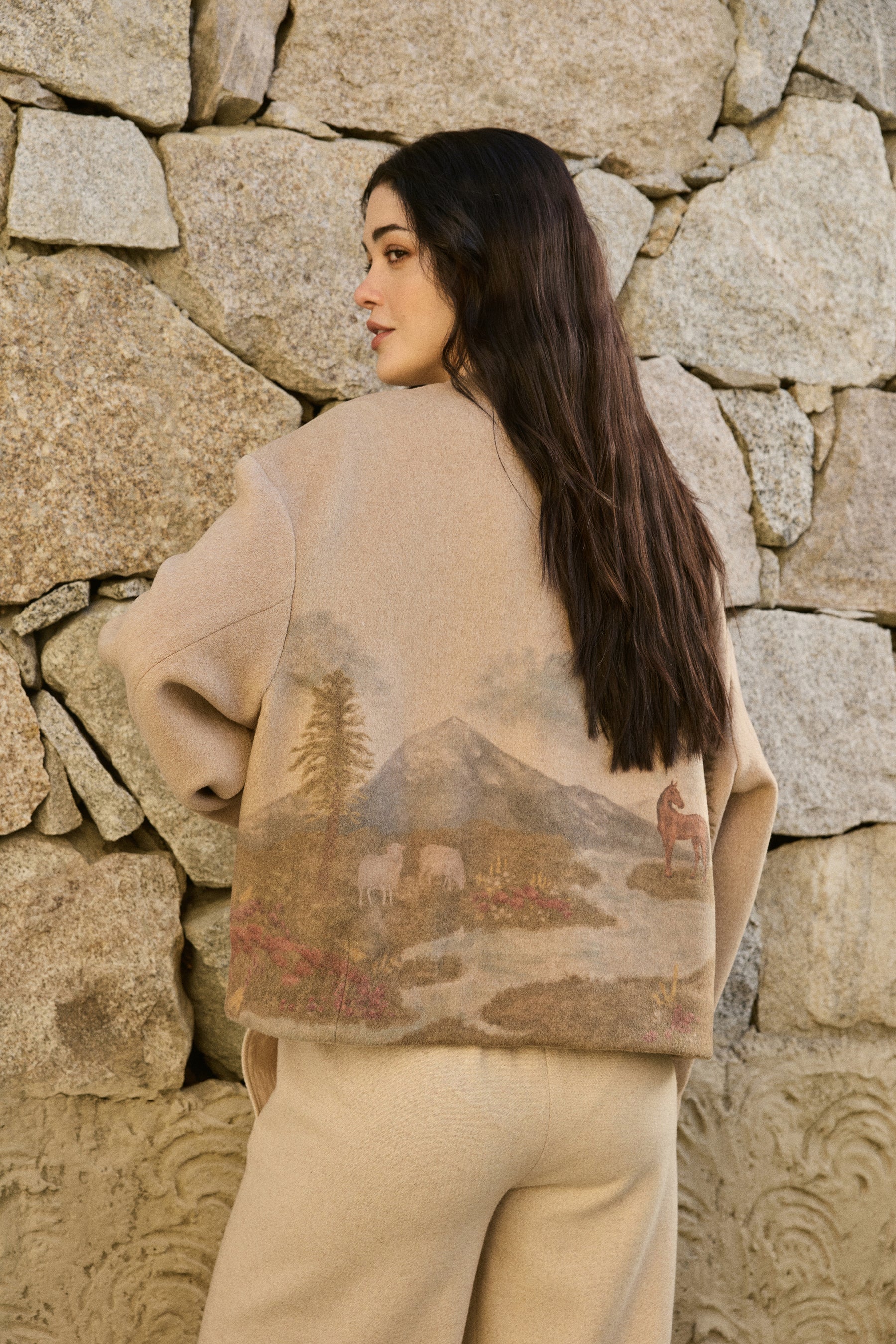 Merino Wool Blend Zip Up Jacket (Oatmeal)