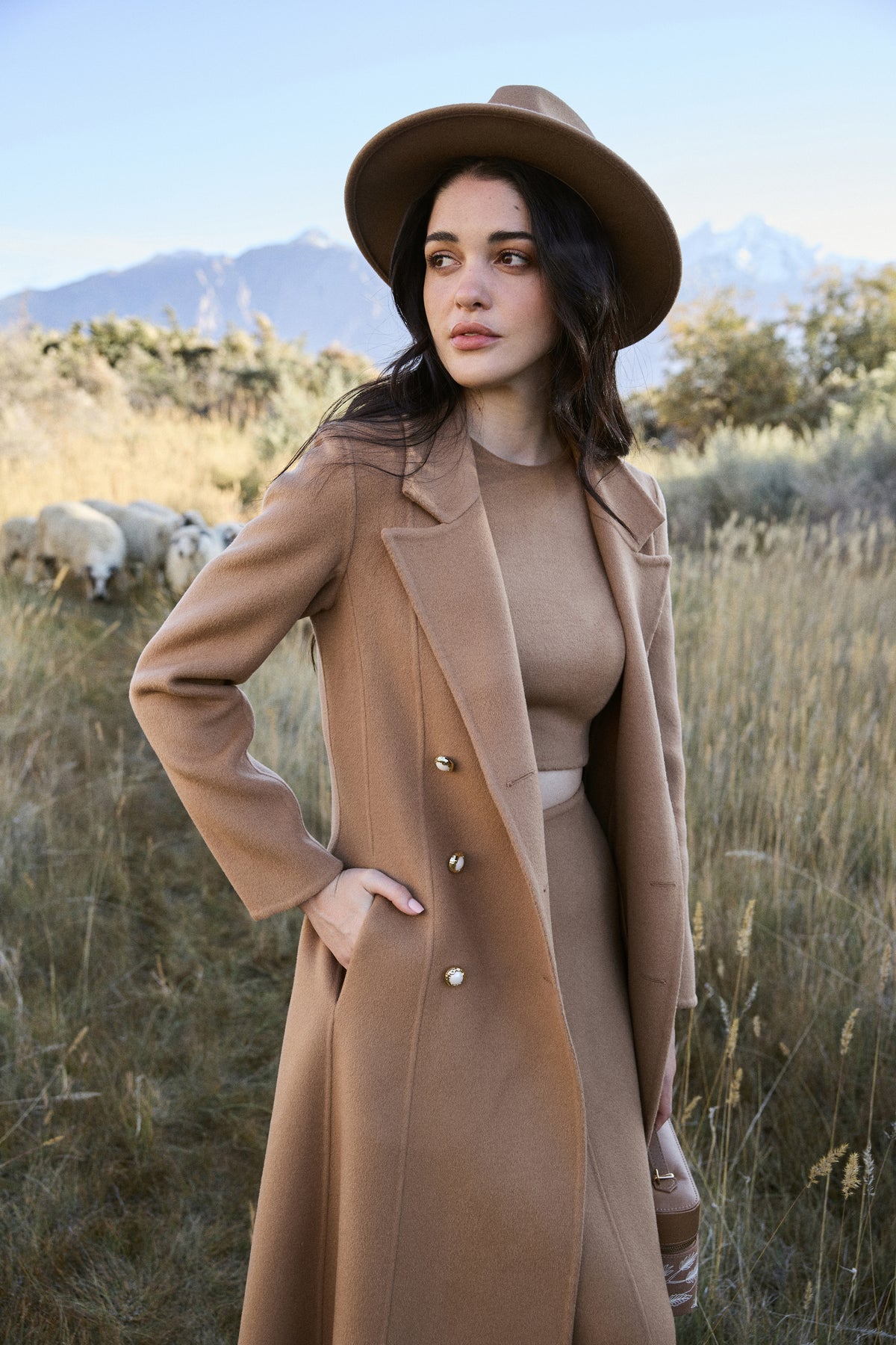 Cashmere-Silk-Merino Blend Dress Coat (Warm Honey)