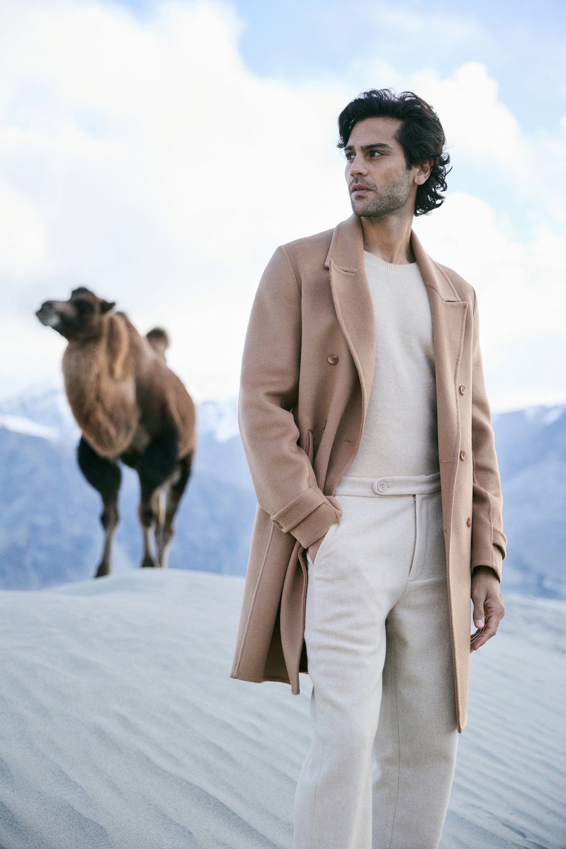 Cashmere-Silk-Merino Blend Long Coat-MAN (Warm Honey)