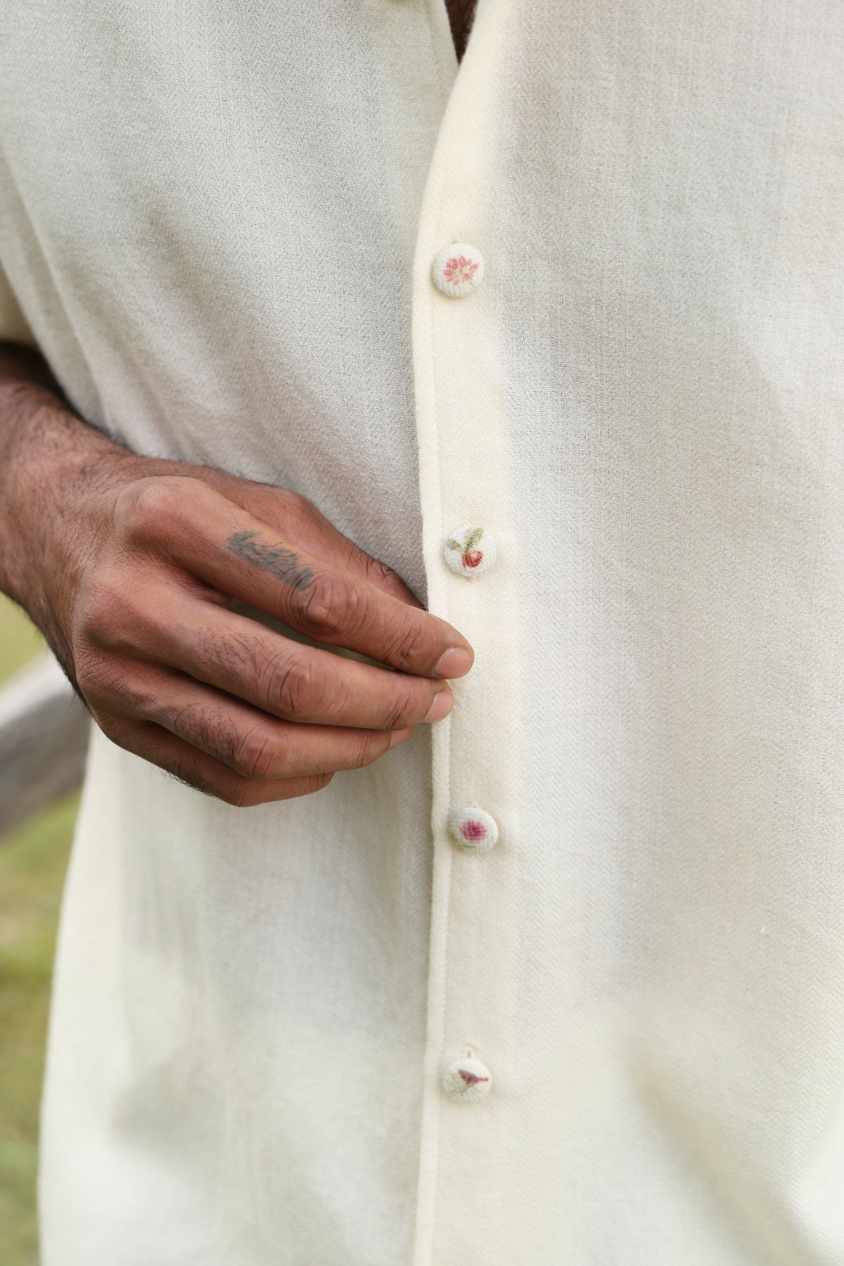 Himalayan Brown Bear Print Woollen Shirt - MAN (Alpine Botanics) & Baral Woollen Pants- MAN (Ivory)