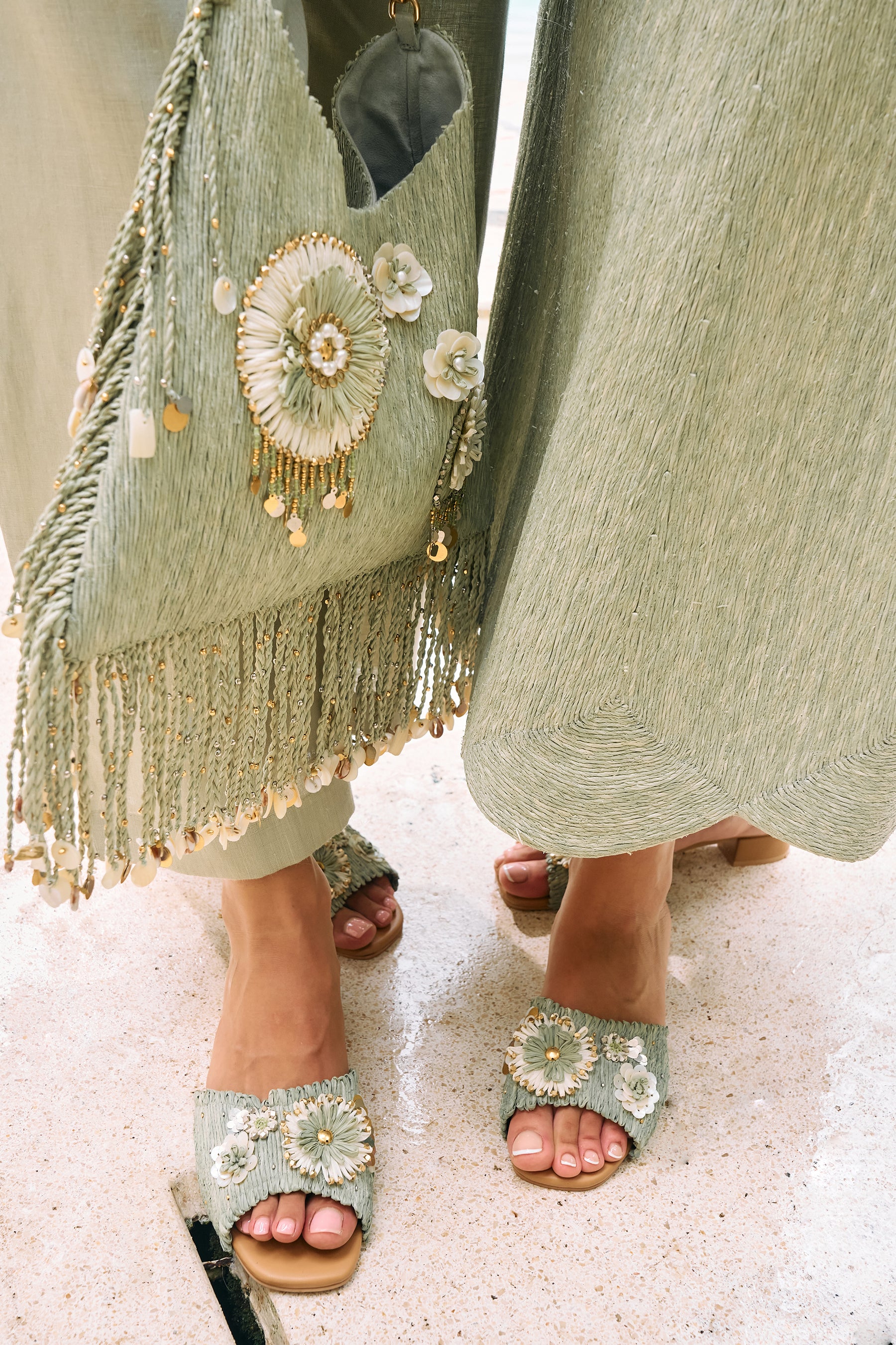 Olive Coast Top (Sage Raffia) & Wandering Pants (Sage)