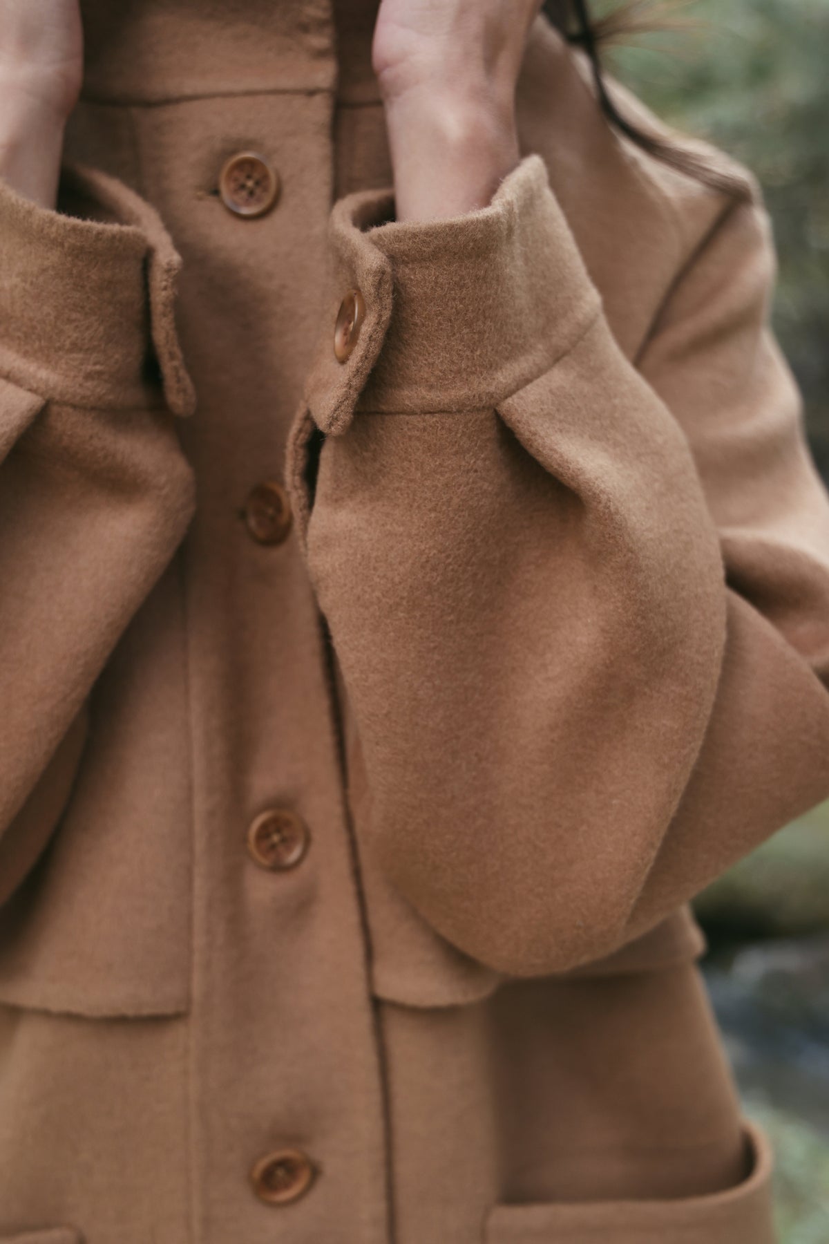 Outlands Merino Wool Blend Trench Jacket (Caramel) & Merino Wool Blend Short Skirt (Caramel)