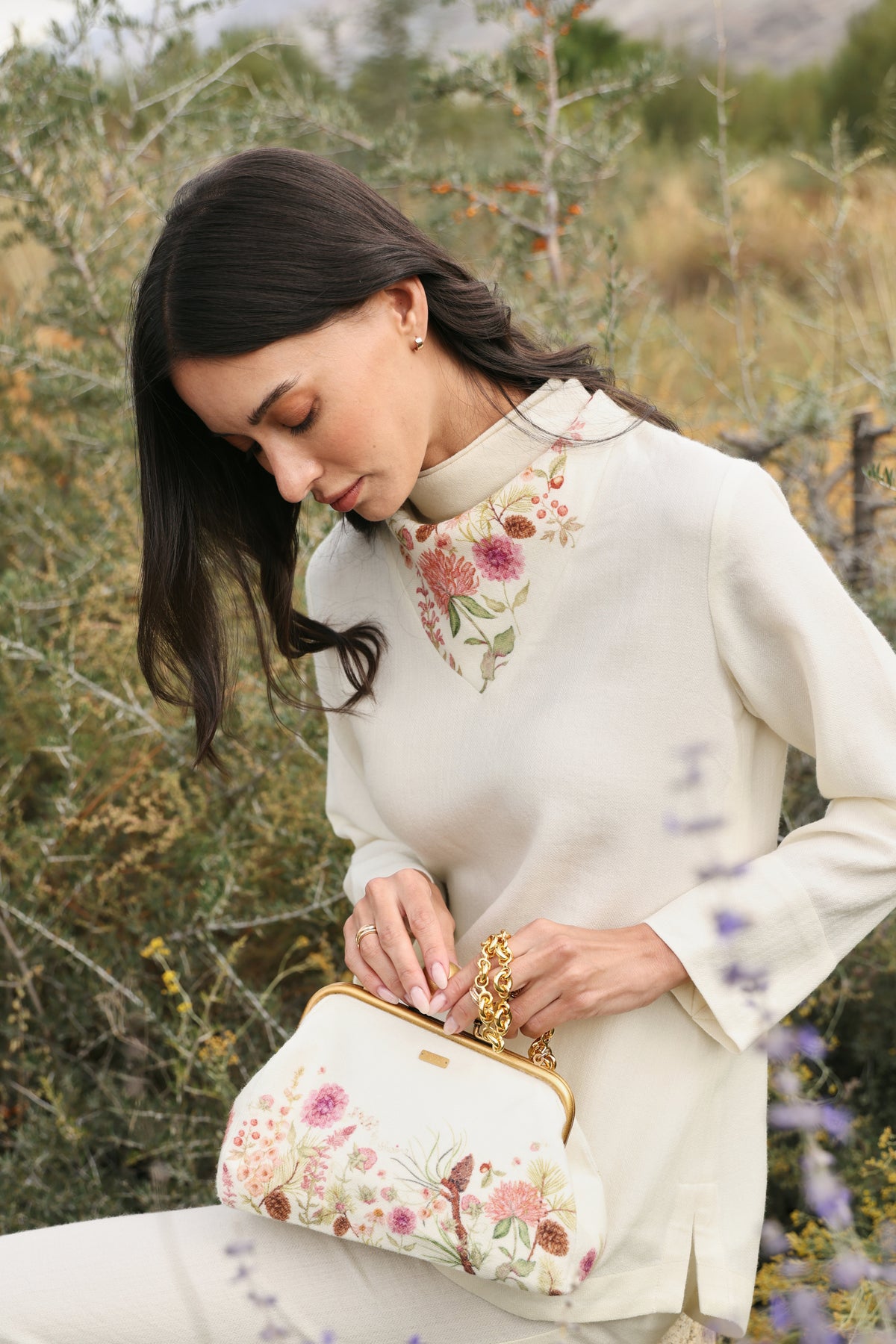 Winter Hush Scarf Woollen Top (Ivory Alpine Botanics)