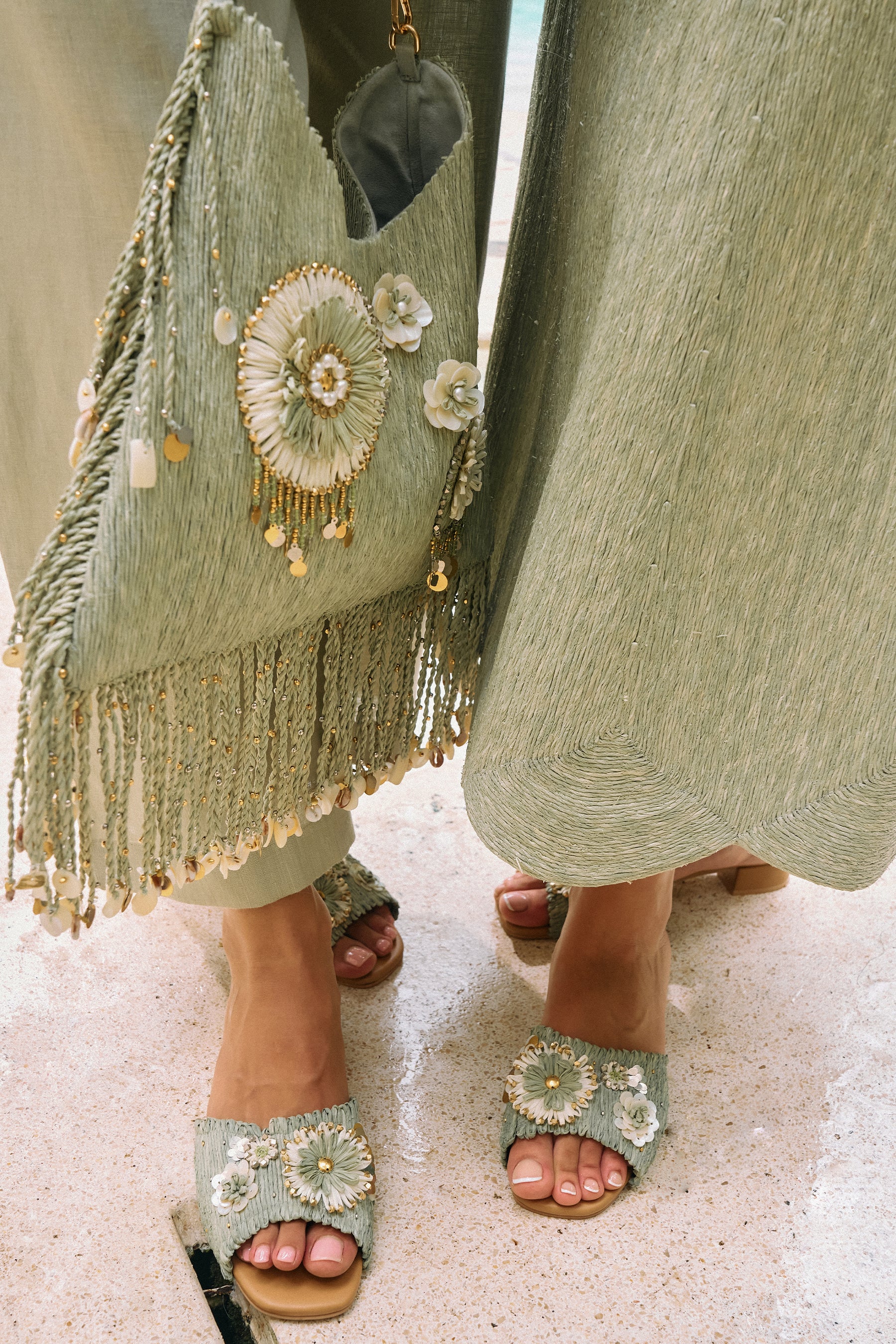 Olive Palm Crop Top & Olive Coast Skirt (Sage)