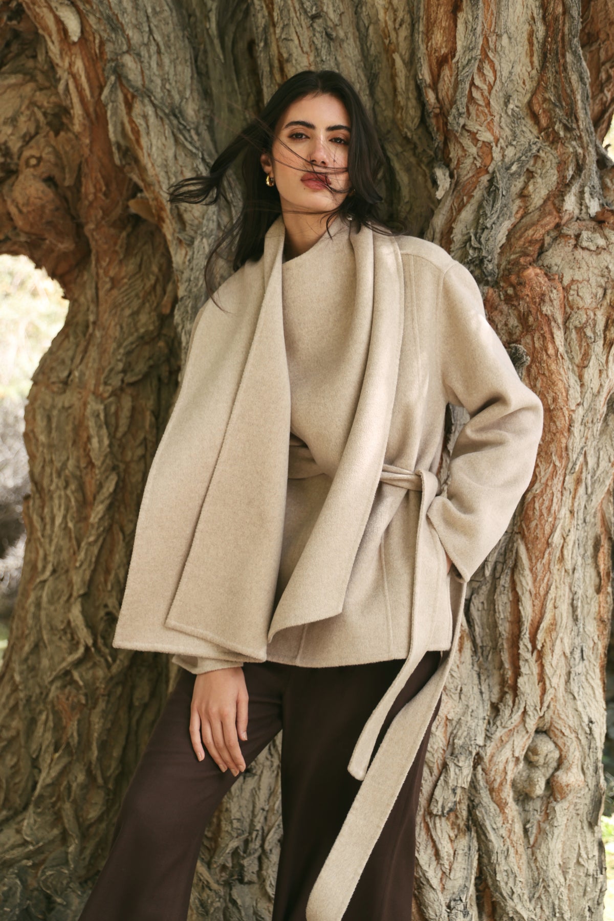 Cashmere-Silk-Merino Blend Scarf Coat (Winter Oat)