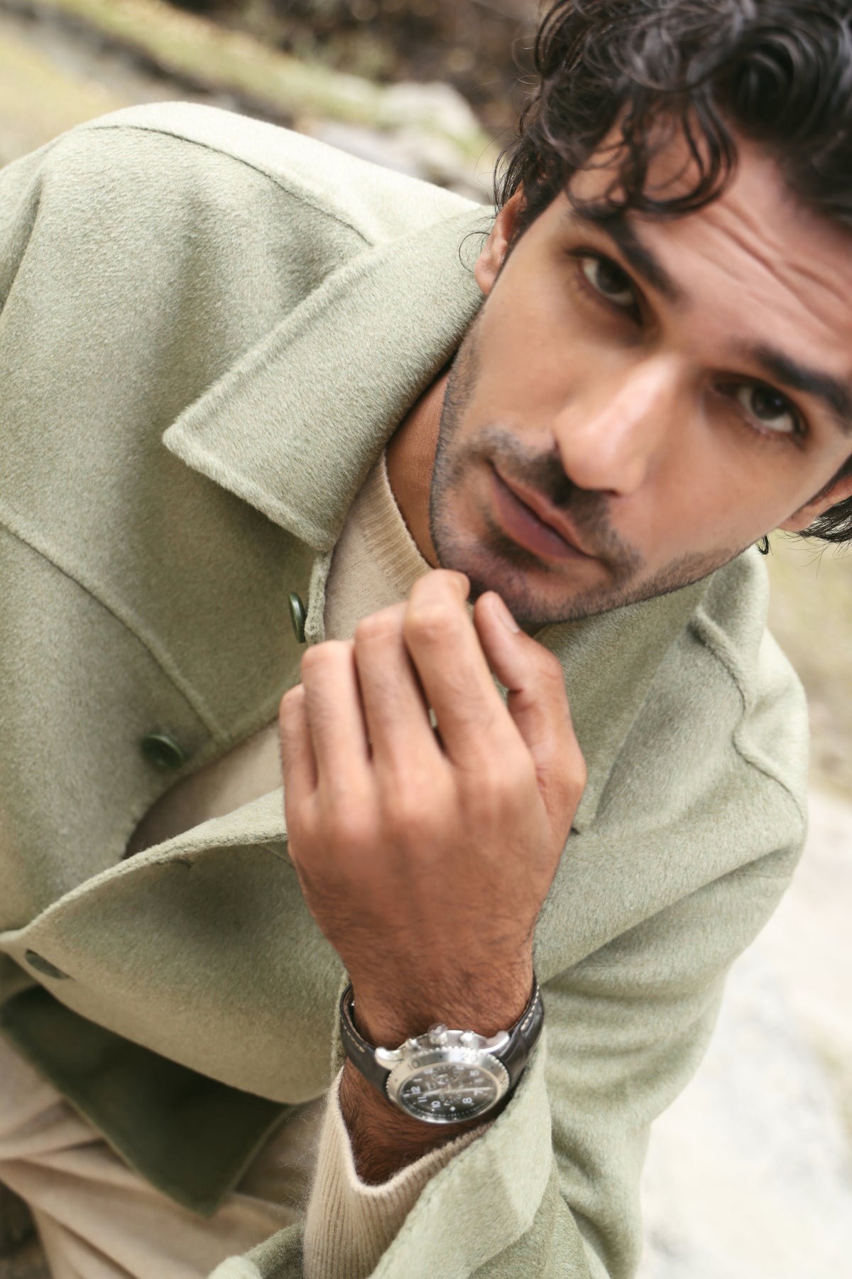 Cashmere-Silk-Merino Blend Overshirt-MAN (Winter Sage)